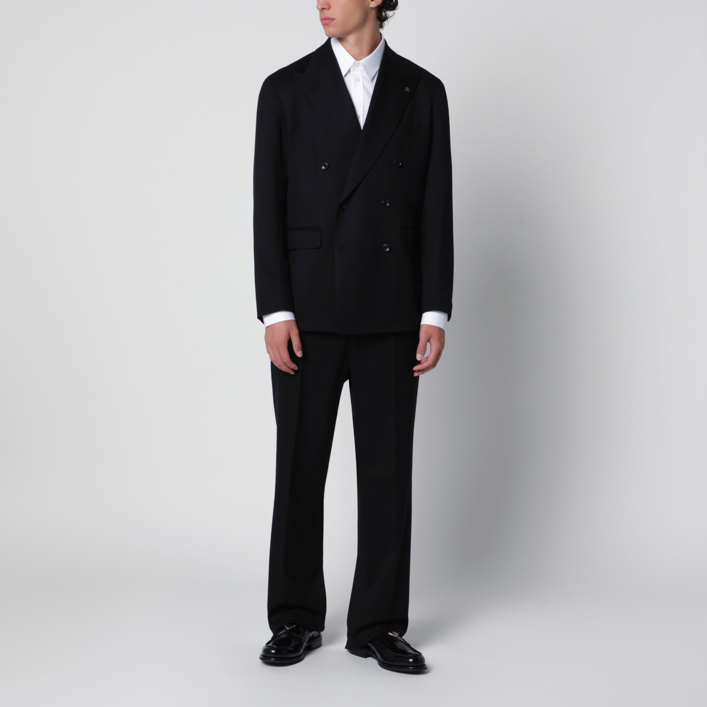 Tagliatore Black double-breasted wool suit | TheDoubleF