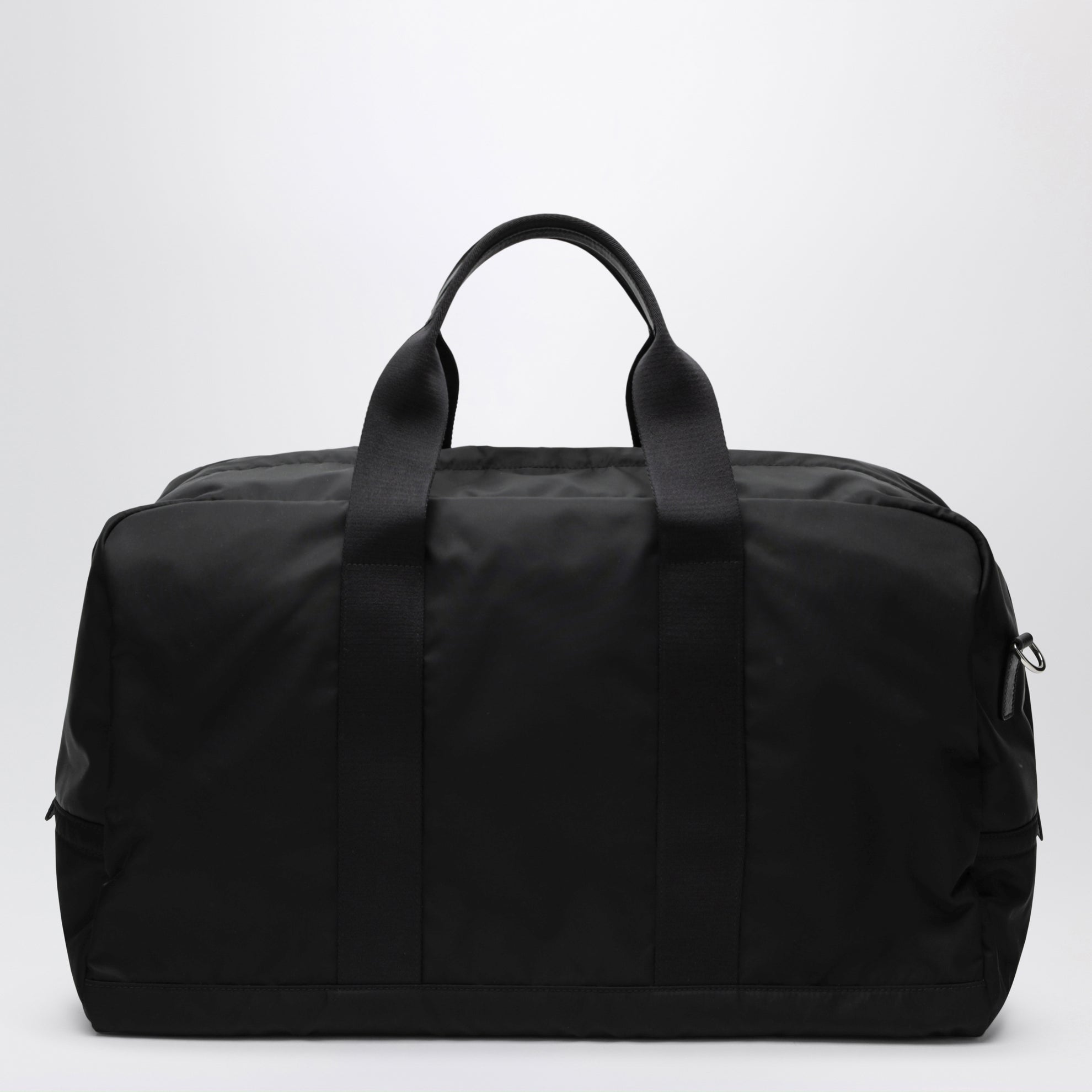 Schwarze Reisetasche aus Re-Nylon und Saffiano-Leder
