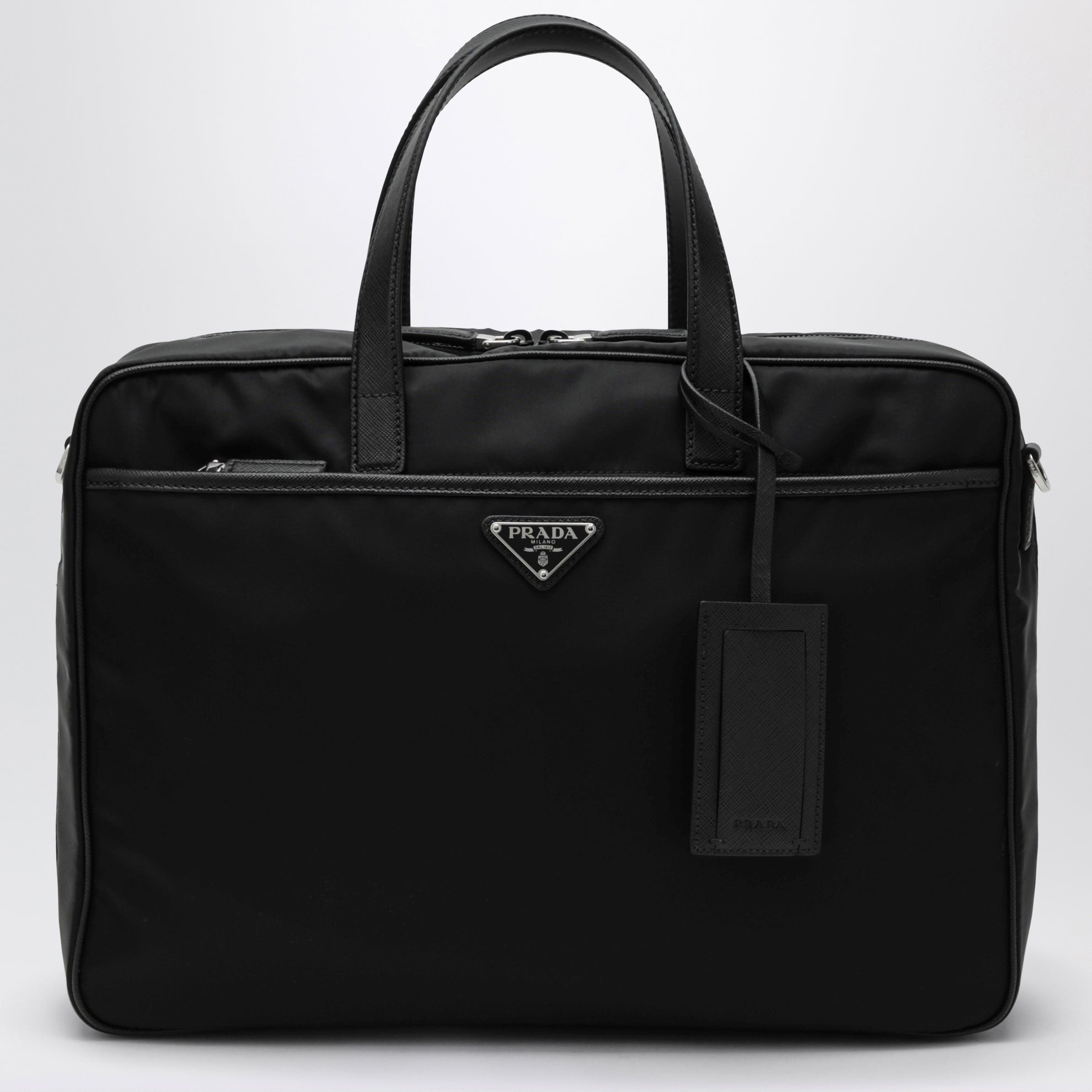 Borsa da lavoro in Re-Nylon e pelle Saffiano nera