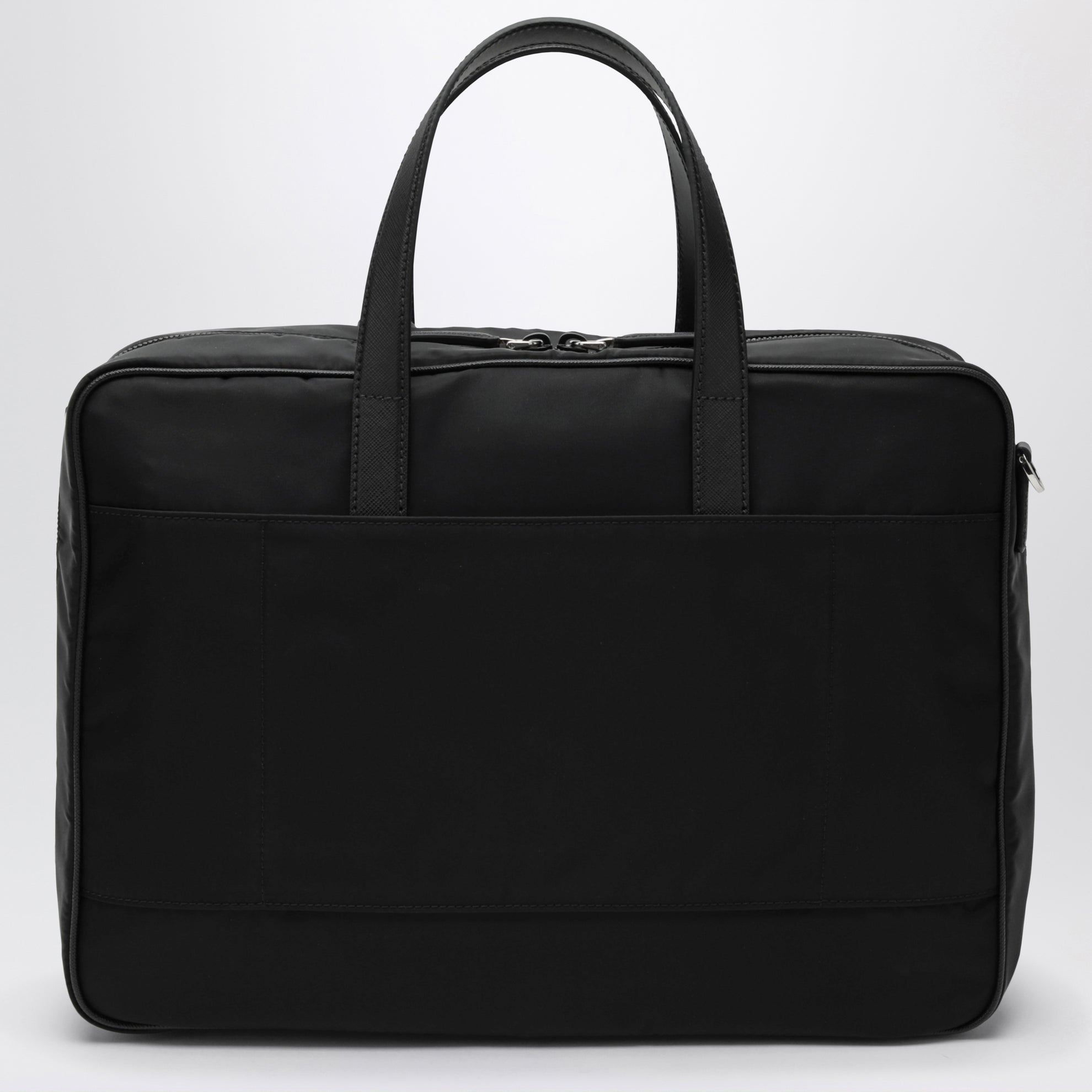Borsa da lavoro in Re-Nylon e pelle Saffiano nera