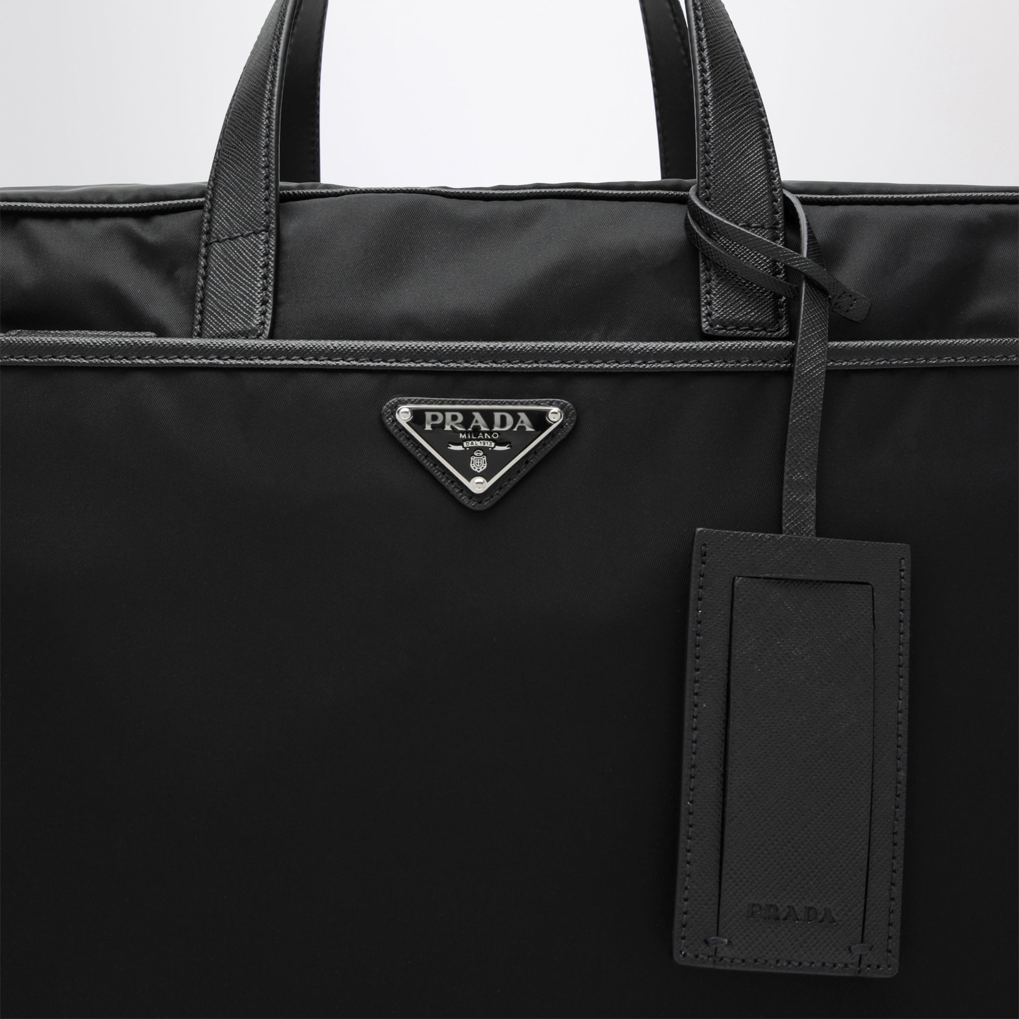 Borsa da lavoro in Re-Nylon e pelle Saffiano nera