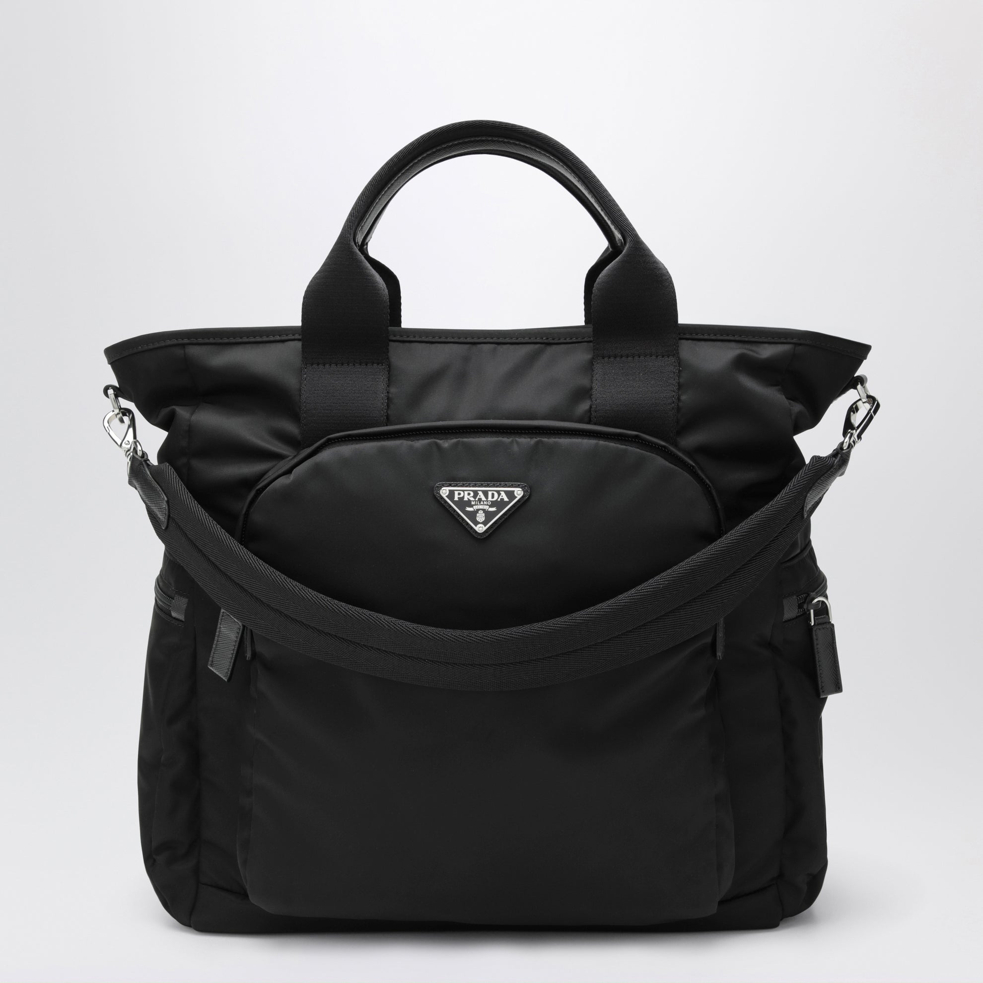 Black Re-Nylon and Saffiano shopping bag