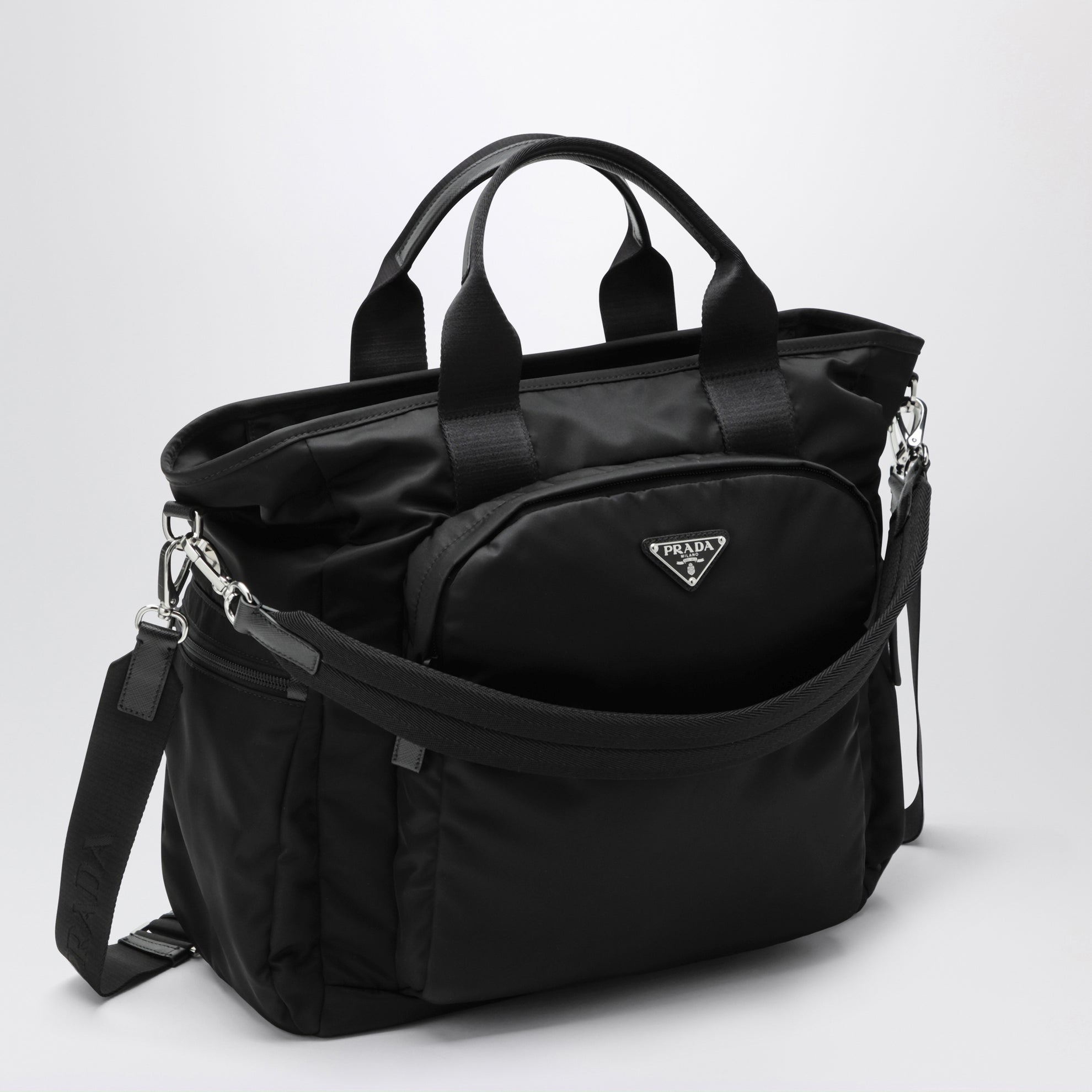 Black Re-Nylon and Saffiano shopping bag