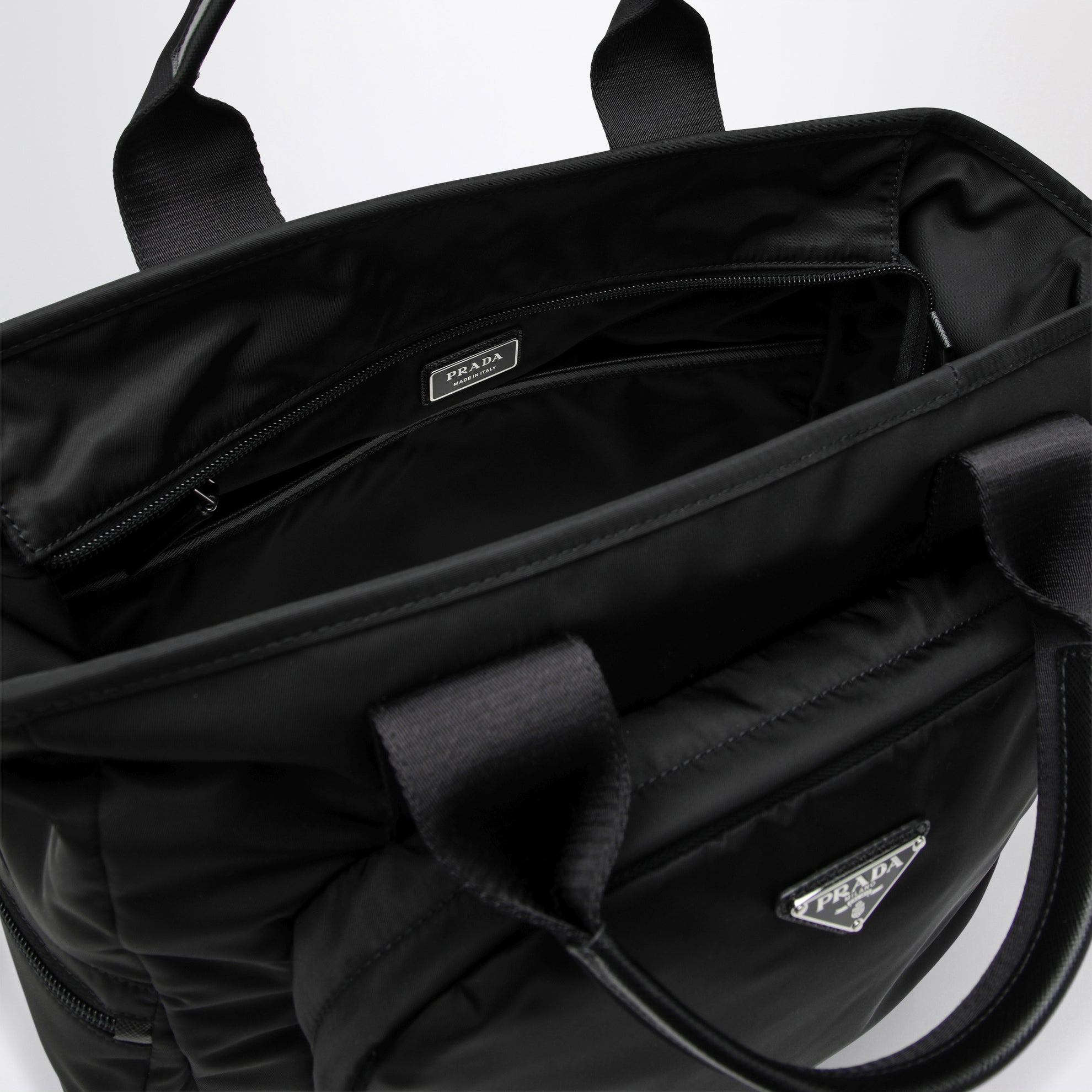 Black Re-Nylon and Saffiano shopping bag