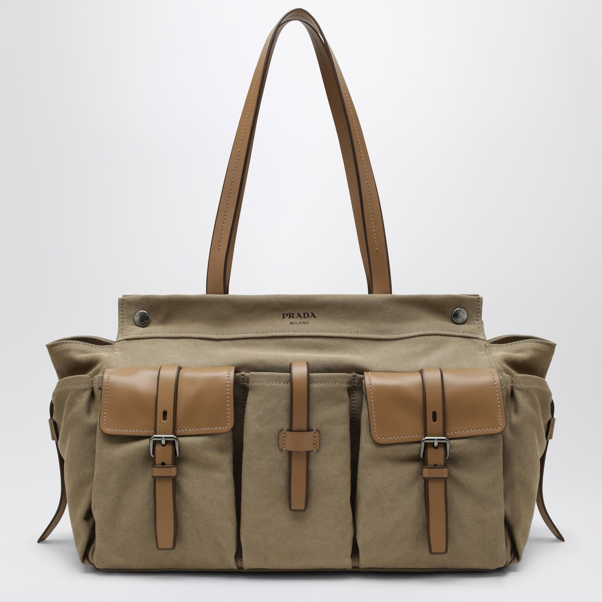 Sac shopping Prada Route large en toile et cuir kaki
