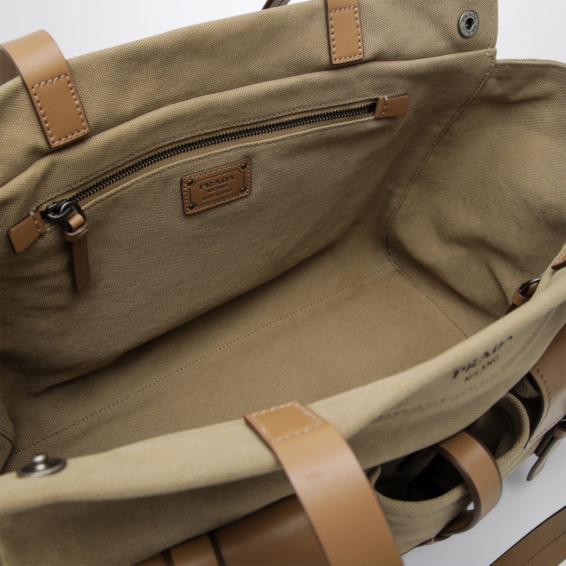 Sac shopping Prada Route large en toile et cuir kaki