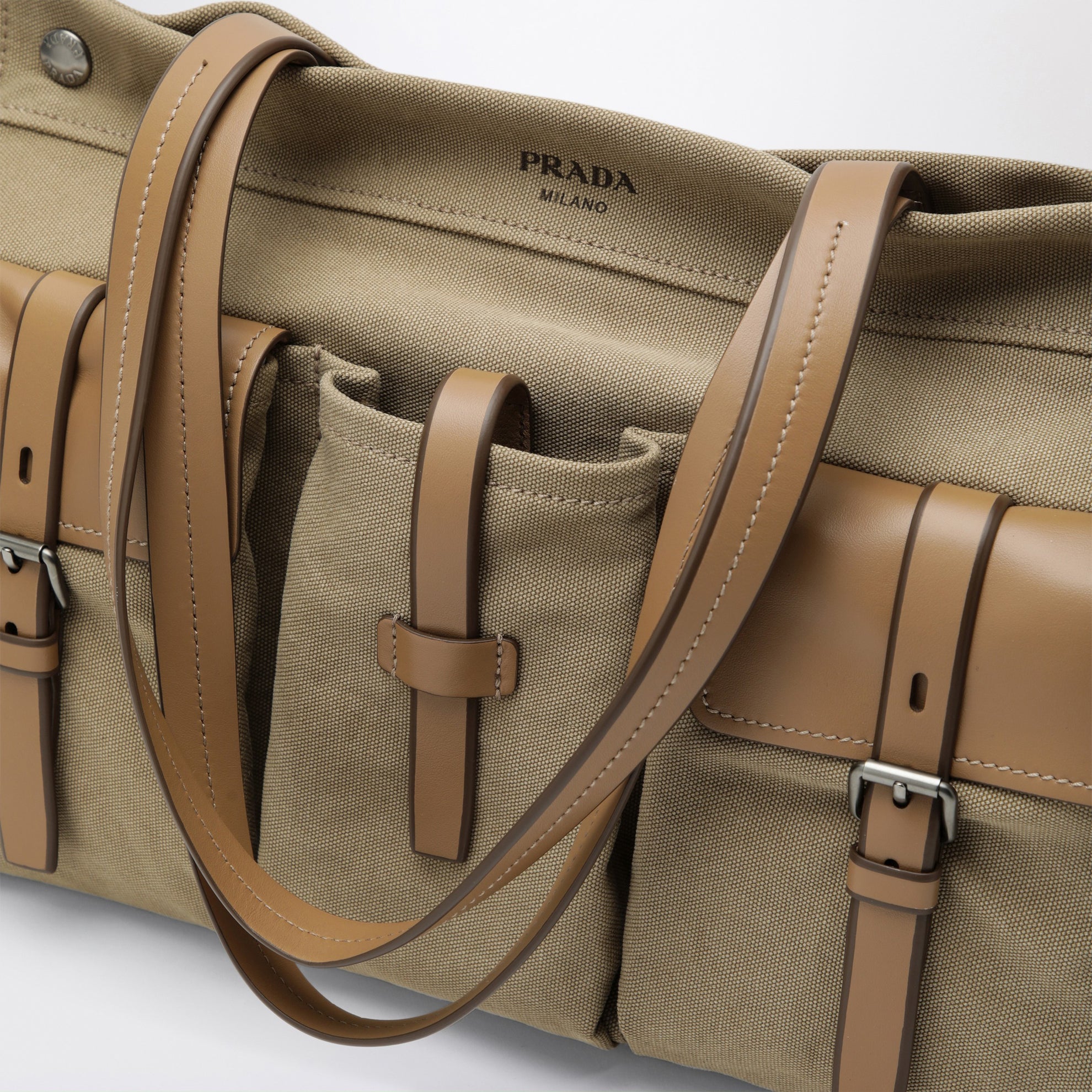 Sac shopping Prada Route large en toile et cuir kaki