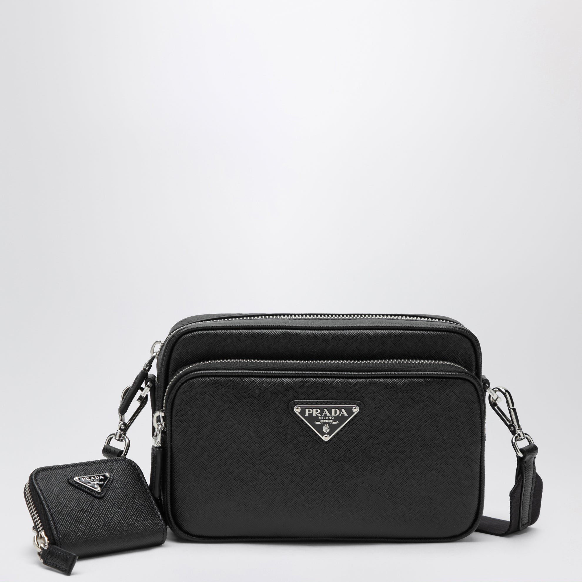 Borsa a tracolla in pelle Saffiano nera