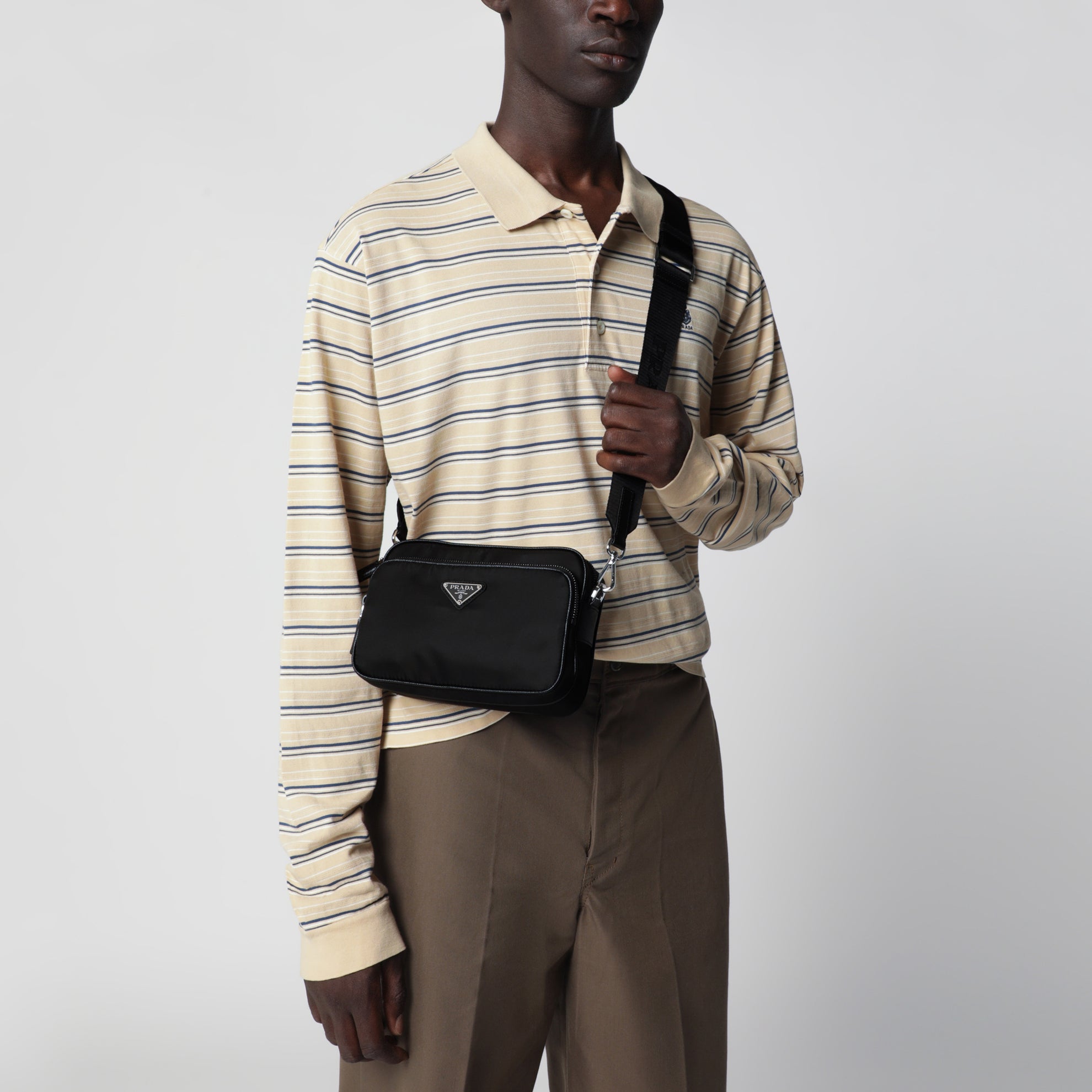 Crossbody bag in black Re-Nylon and Saffiano leather