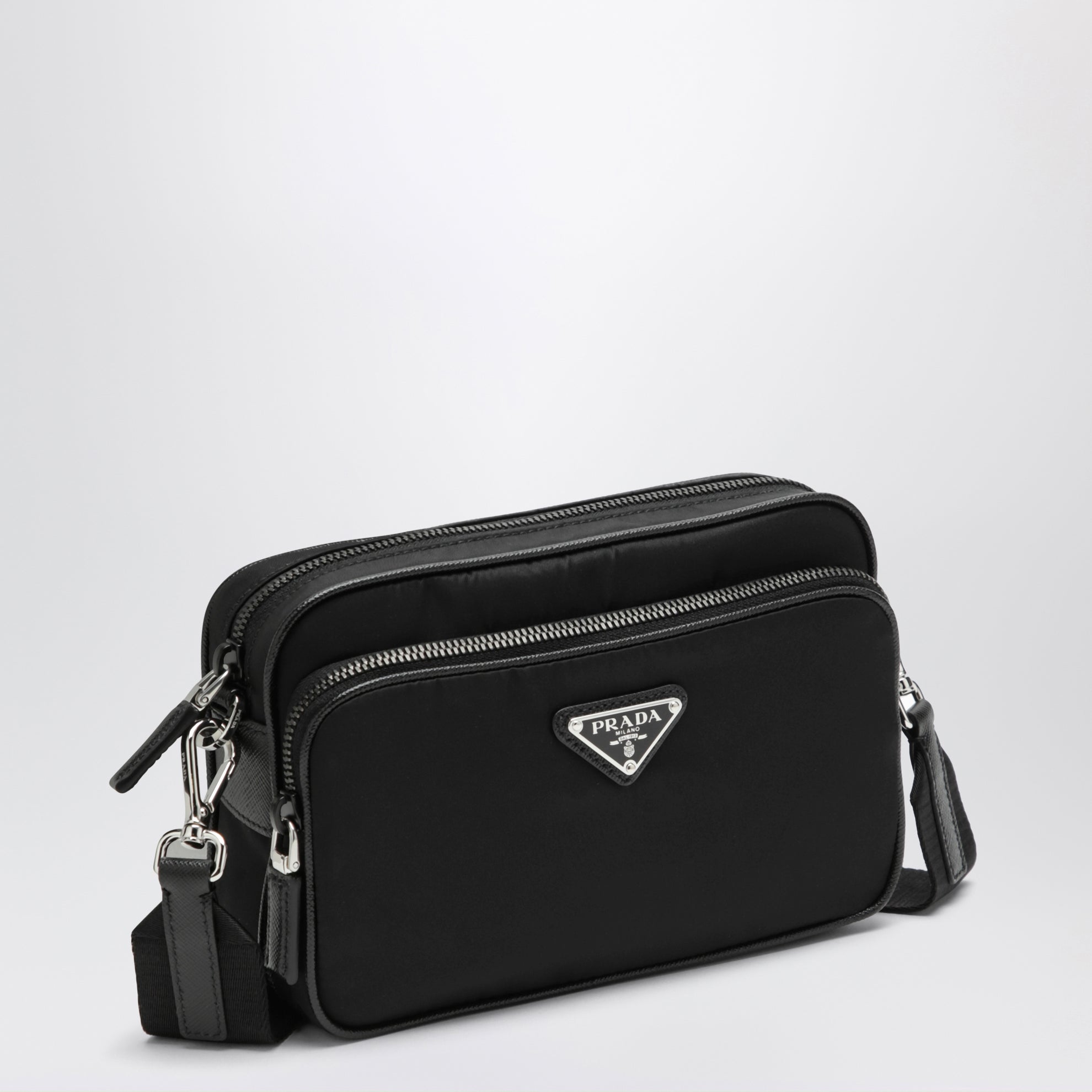 Crossbody bag in black Re-Nylon and Saffiano leather