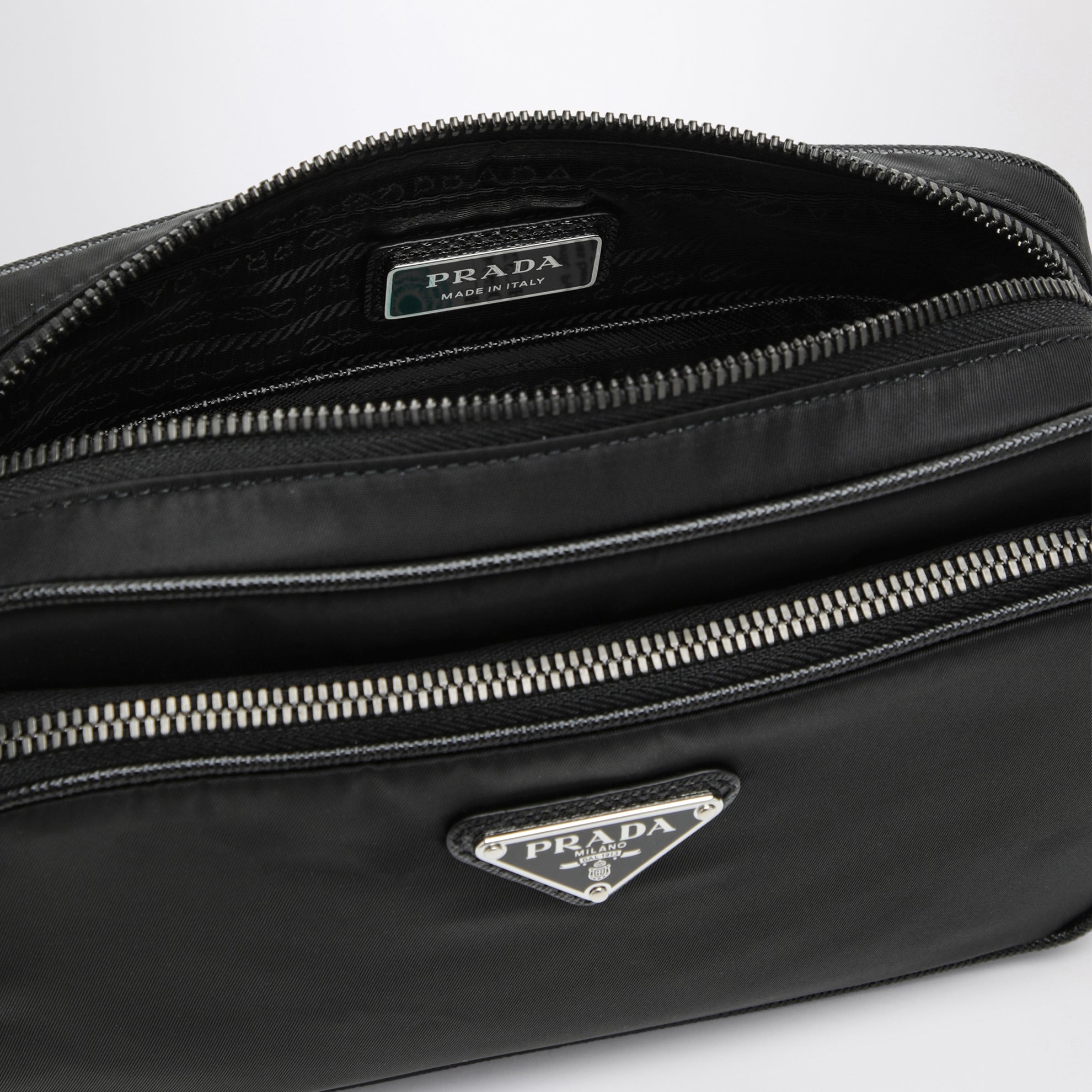 Crossbody bag in black Re-Nylon and Saffiano leather