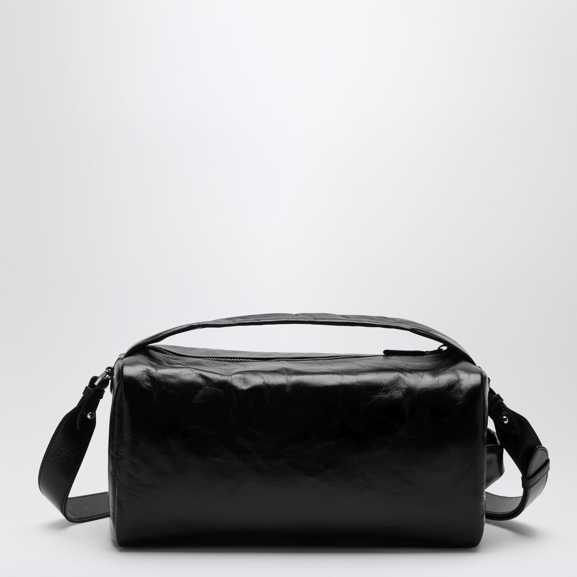 Black leather bag with glossy finish