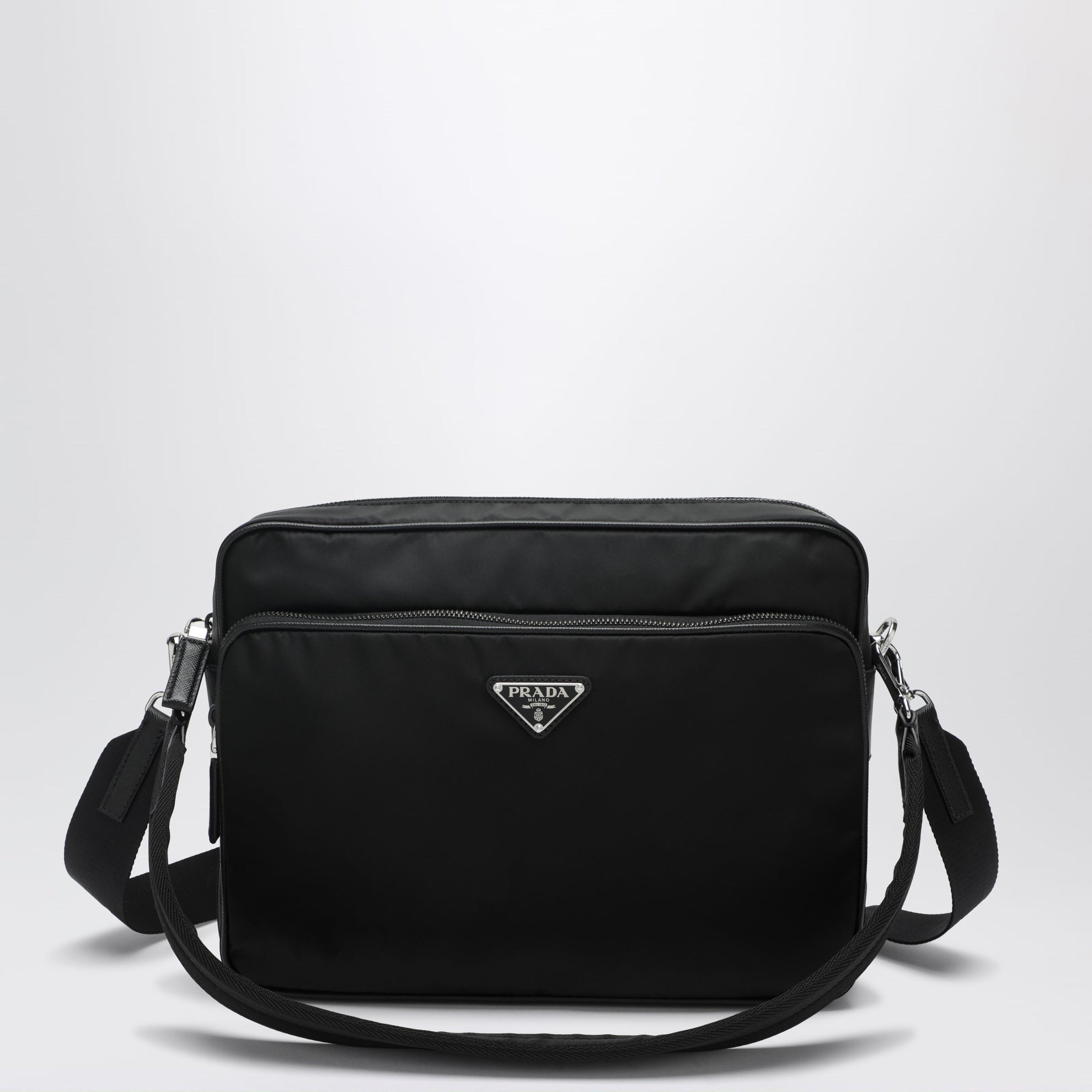 Borsa a tracolla in Re-Nylon e pelle nera