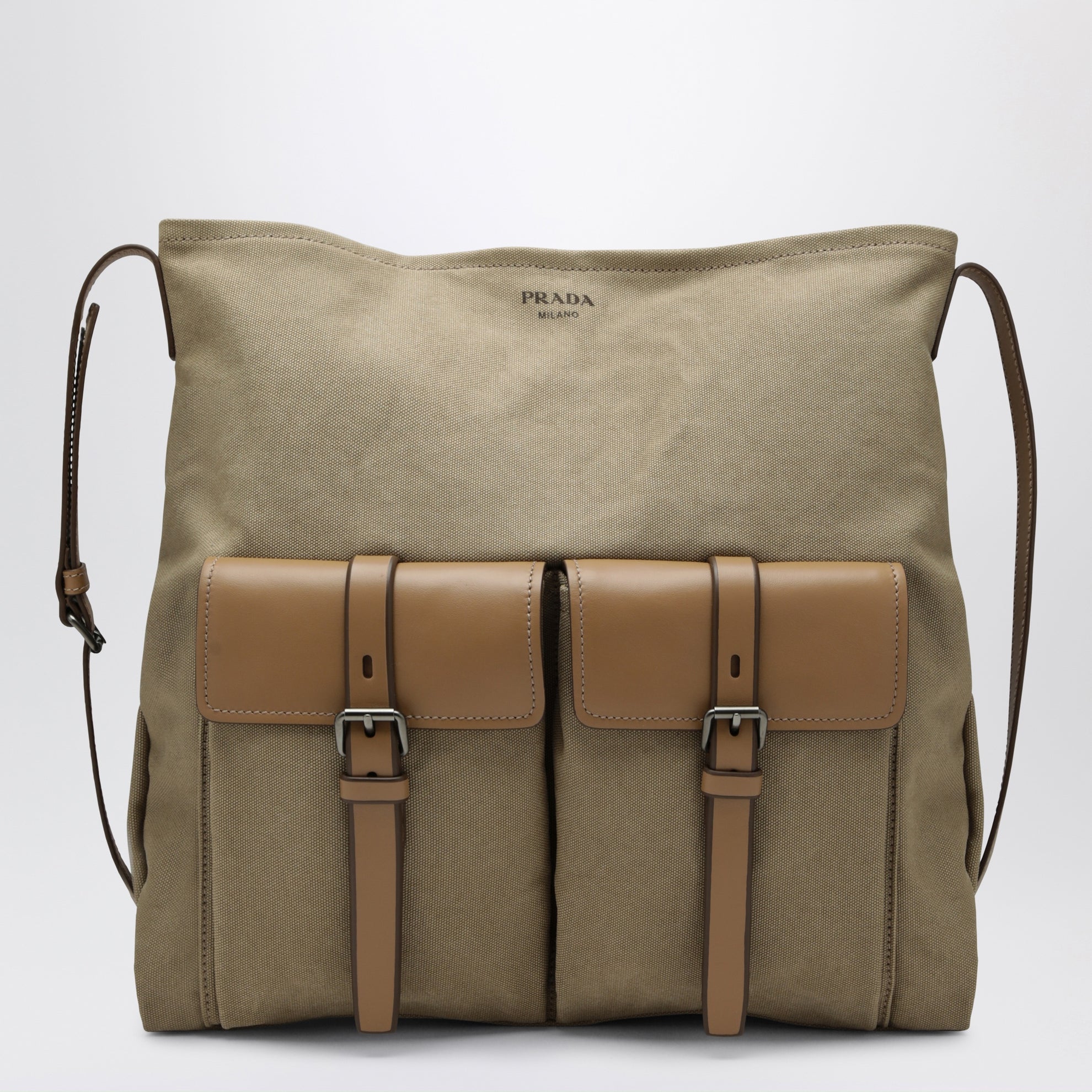 Khaki Prada Route canvas and leather crossbody bag