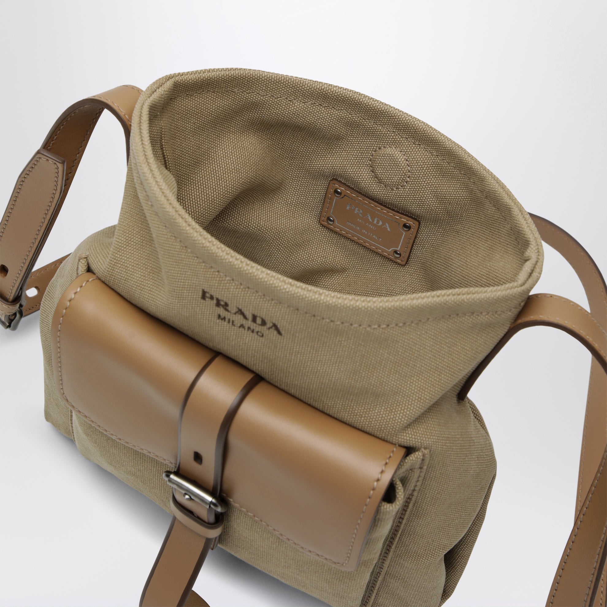 Route crossbody bag in canvas and khaki leather