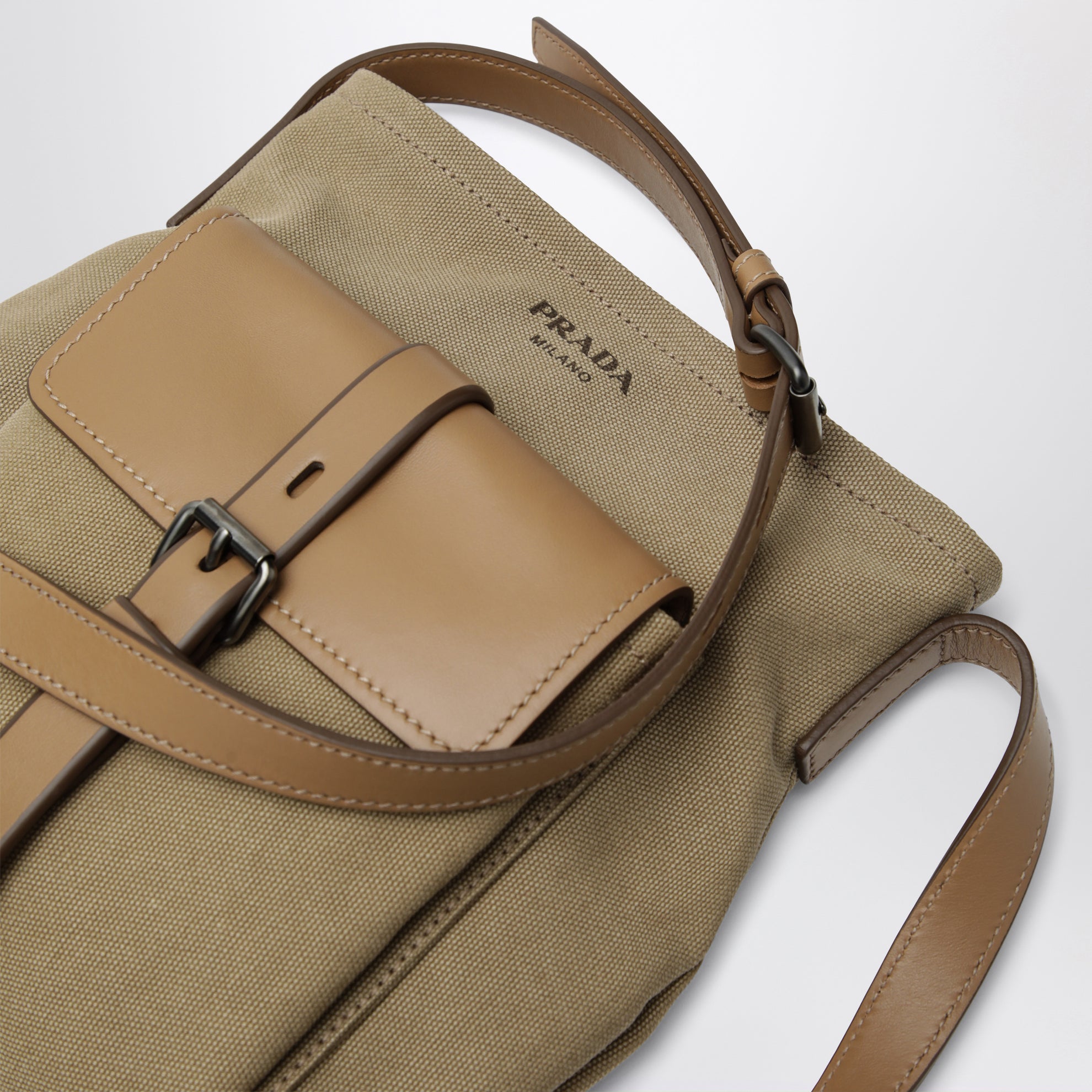 Route crossbody bag in canvas and khaki leather
