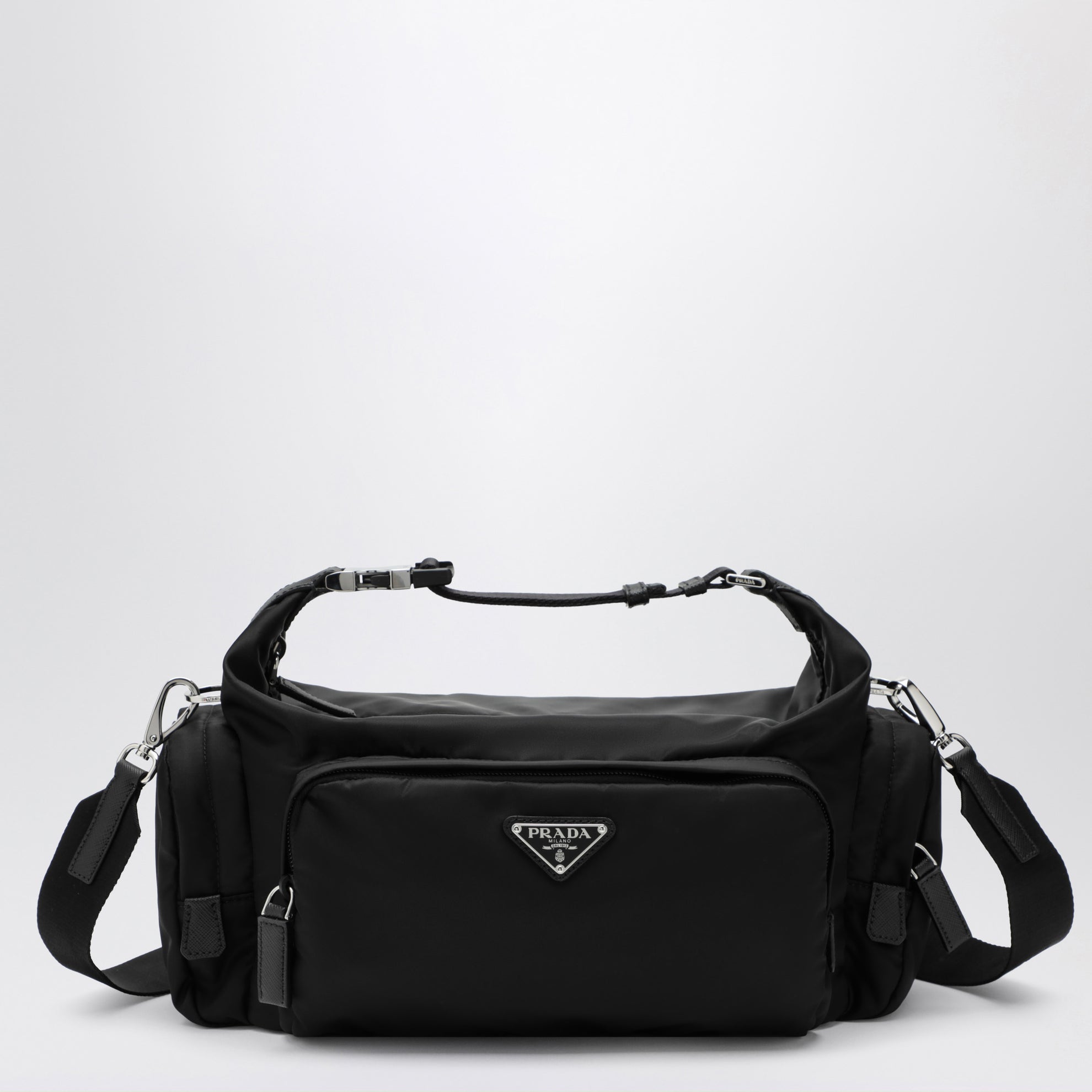 Black Re-Nylon and Saffiano shoulder bag