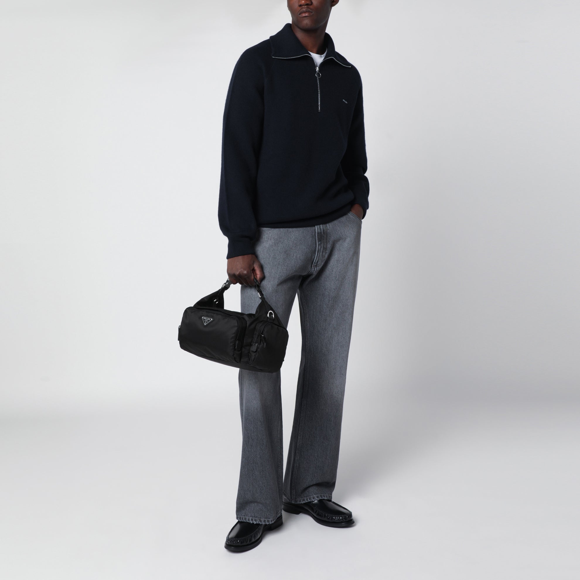 Black Re-Nylon and Saffiano shoulder bag