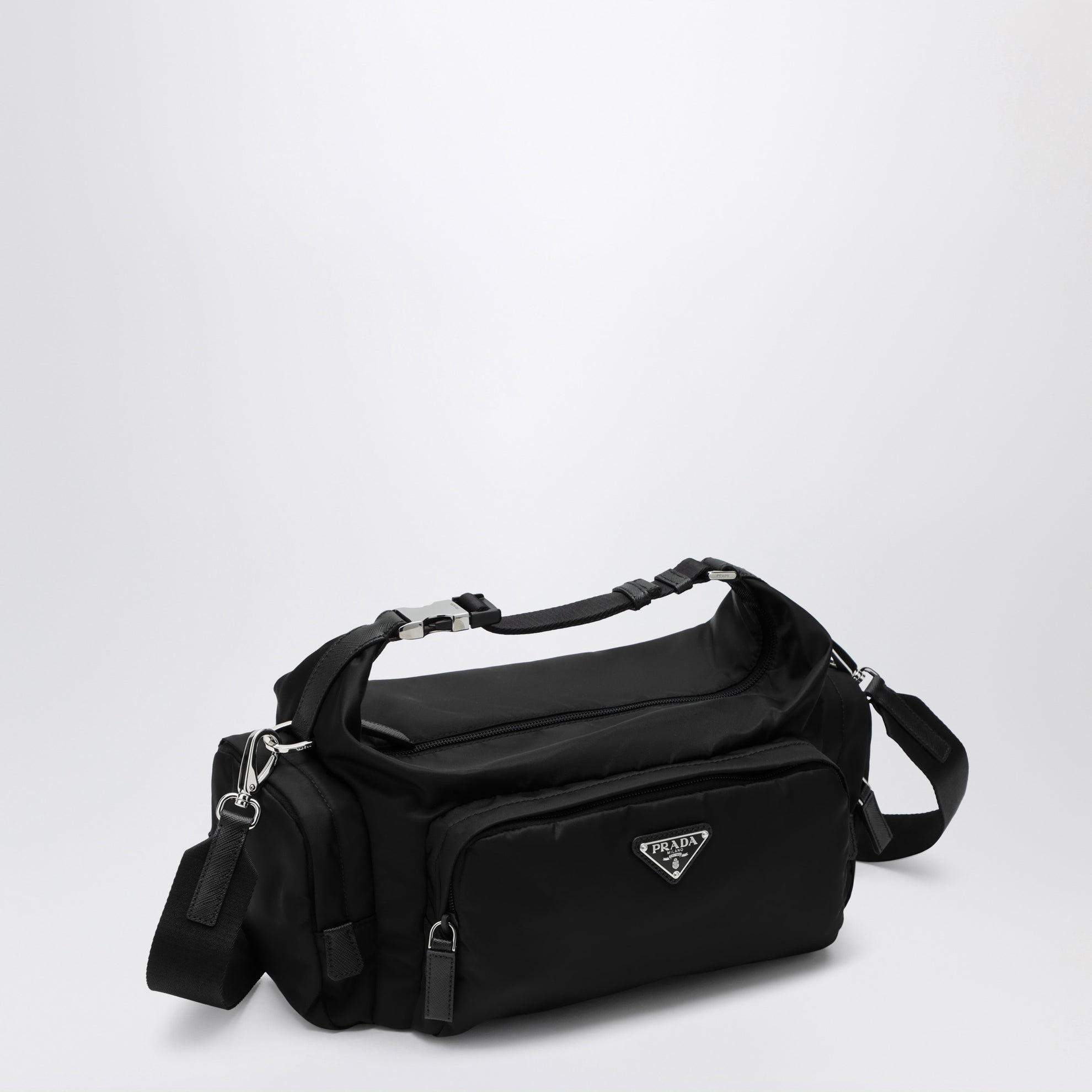Black Re-Nylon and Saffiano shoulder bag