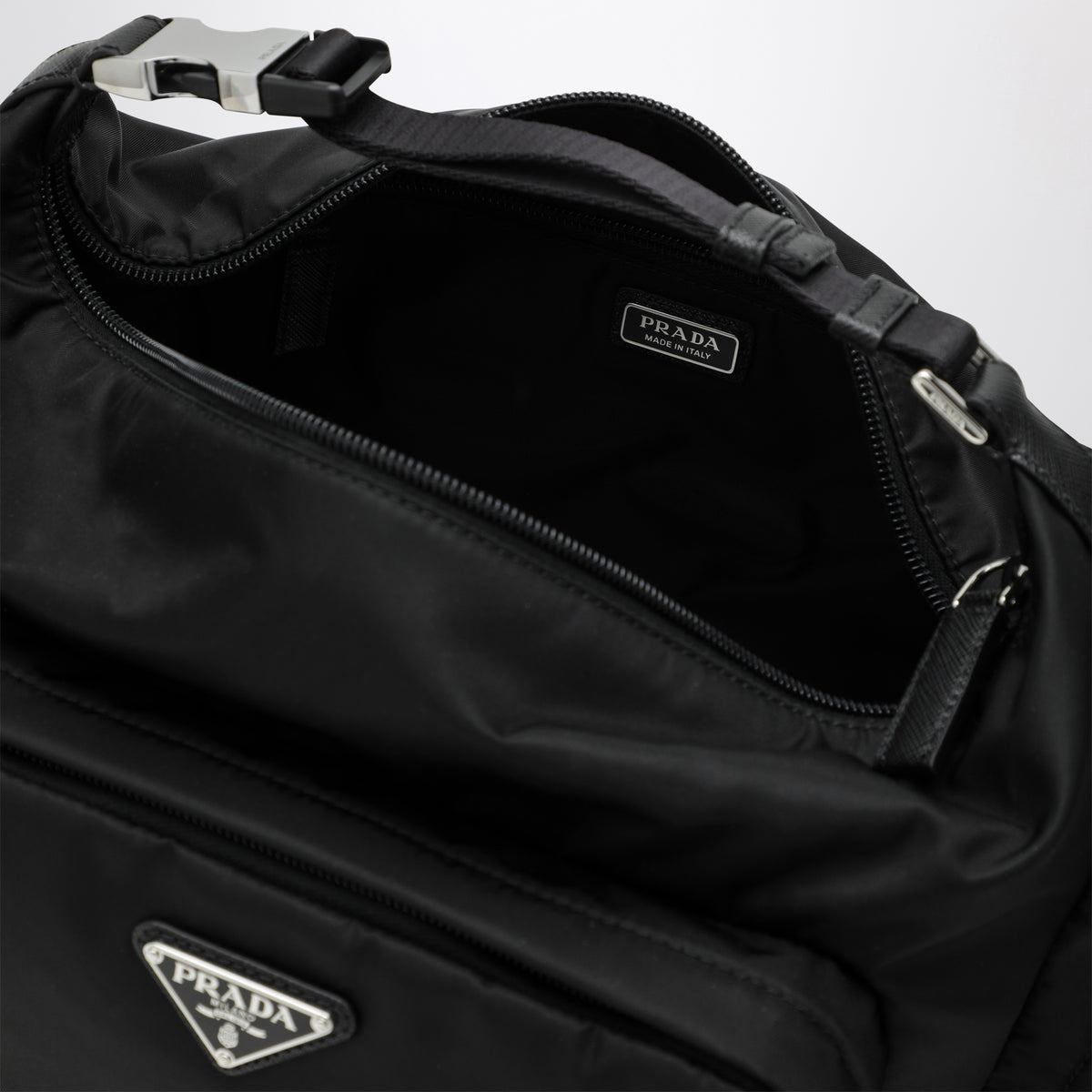 Black Re-Nylon and Saffiano shoulder bag