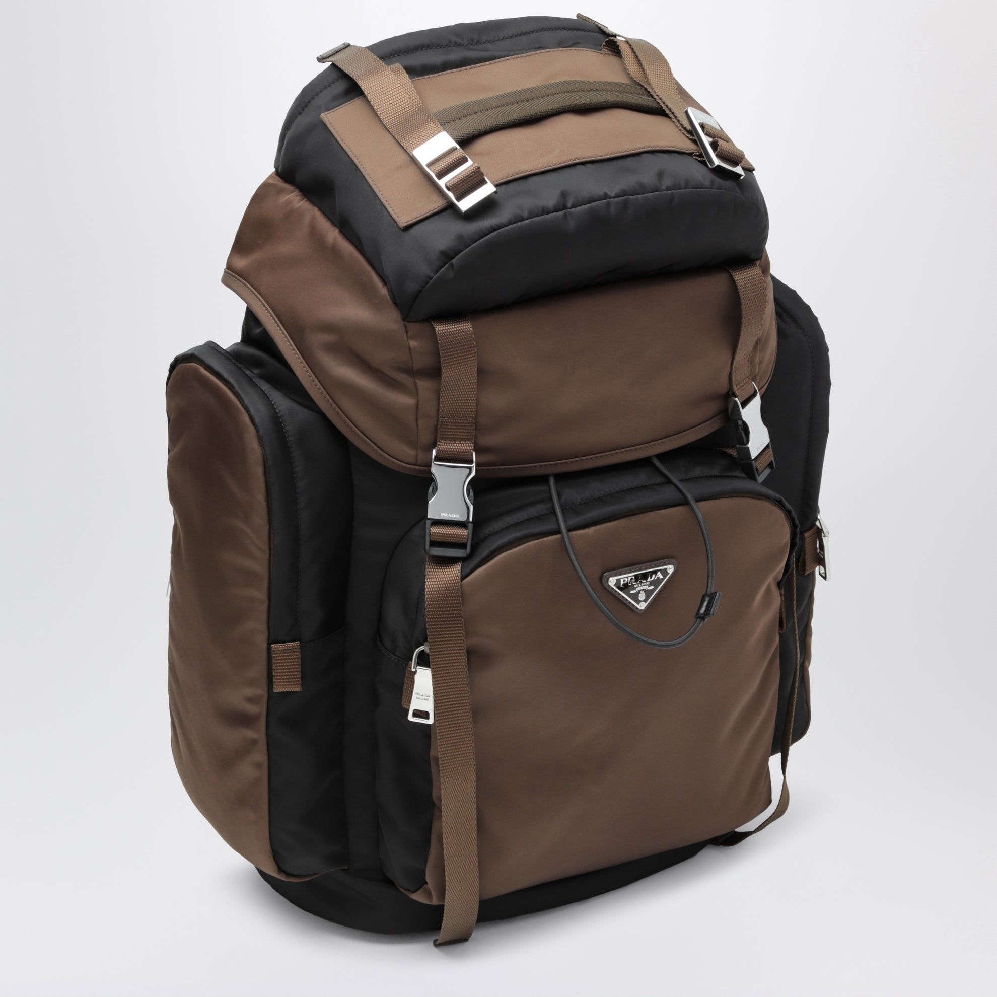 Backpack in Re-Nylon and leather black / burnt