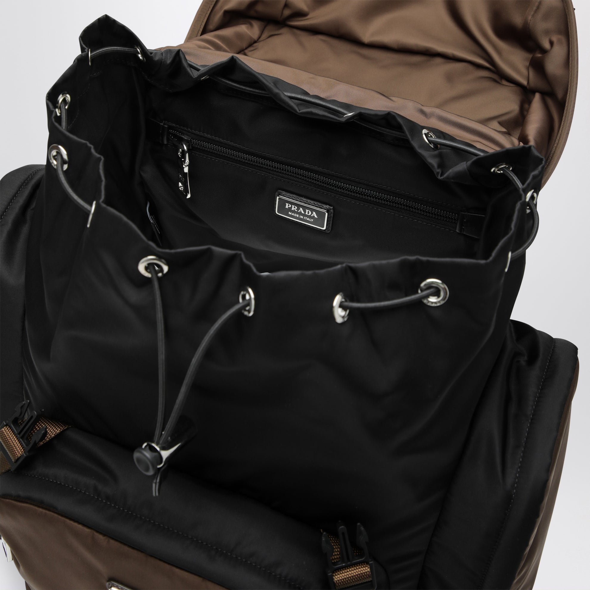 Backpack in Re-Nylon and leather black / burnt