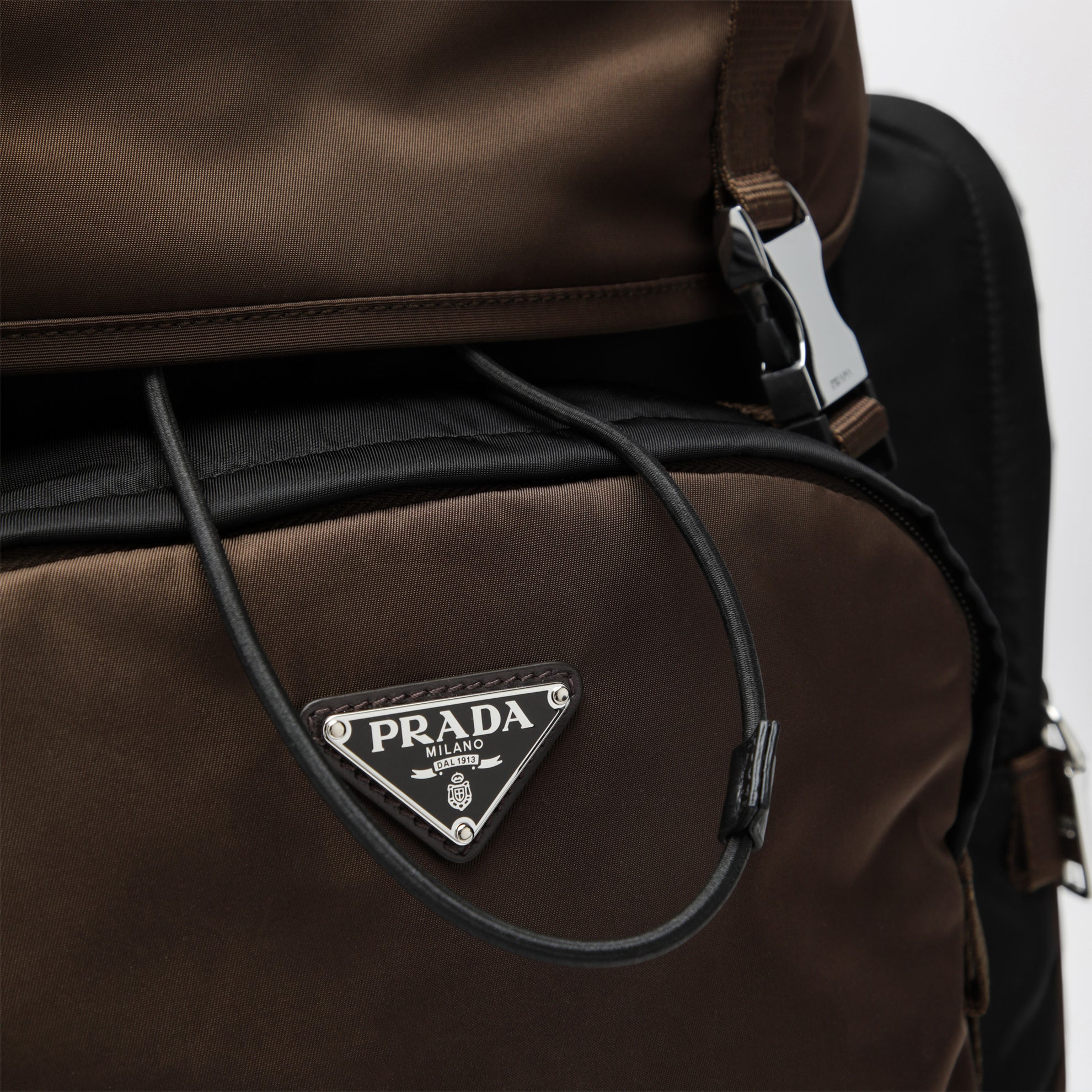 Backpack in Re-Nylon and leather black / burnt