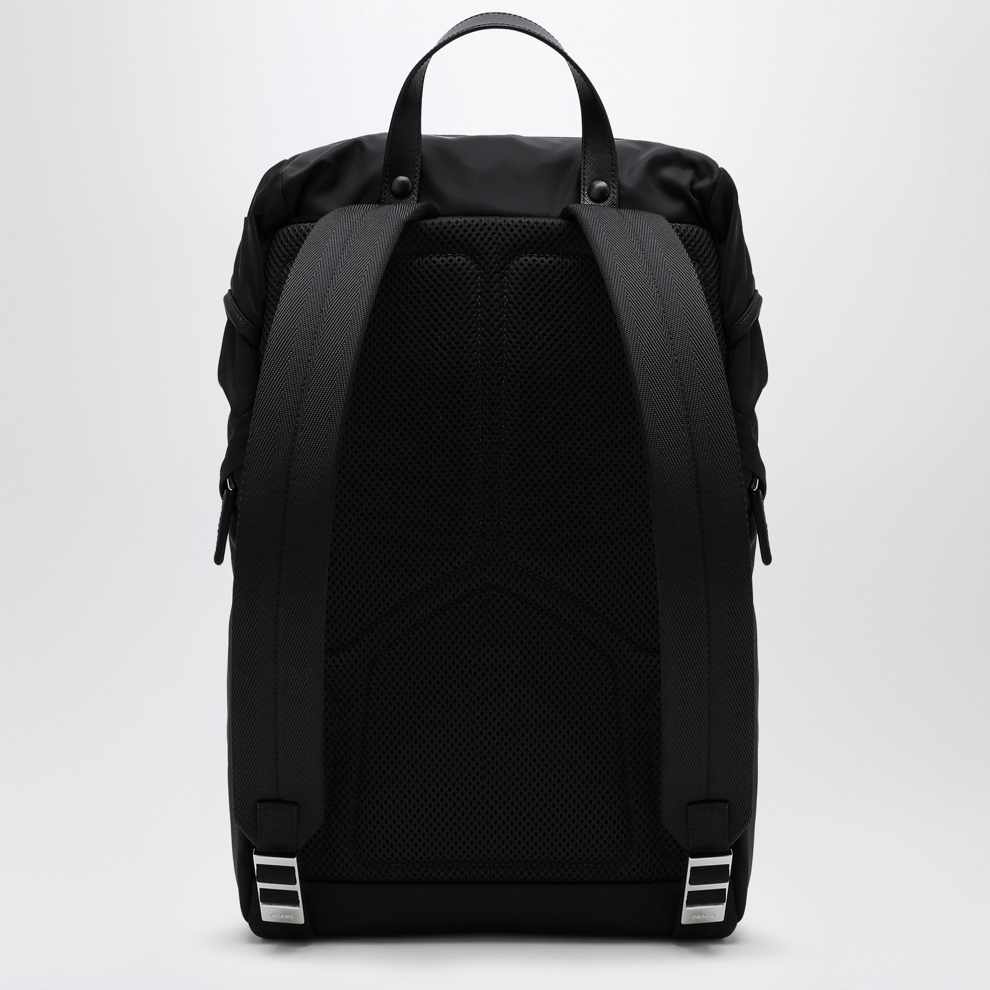 Black Re-Nylon backpack with snap fastener