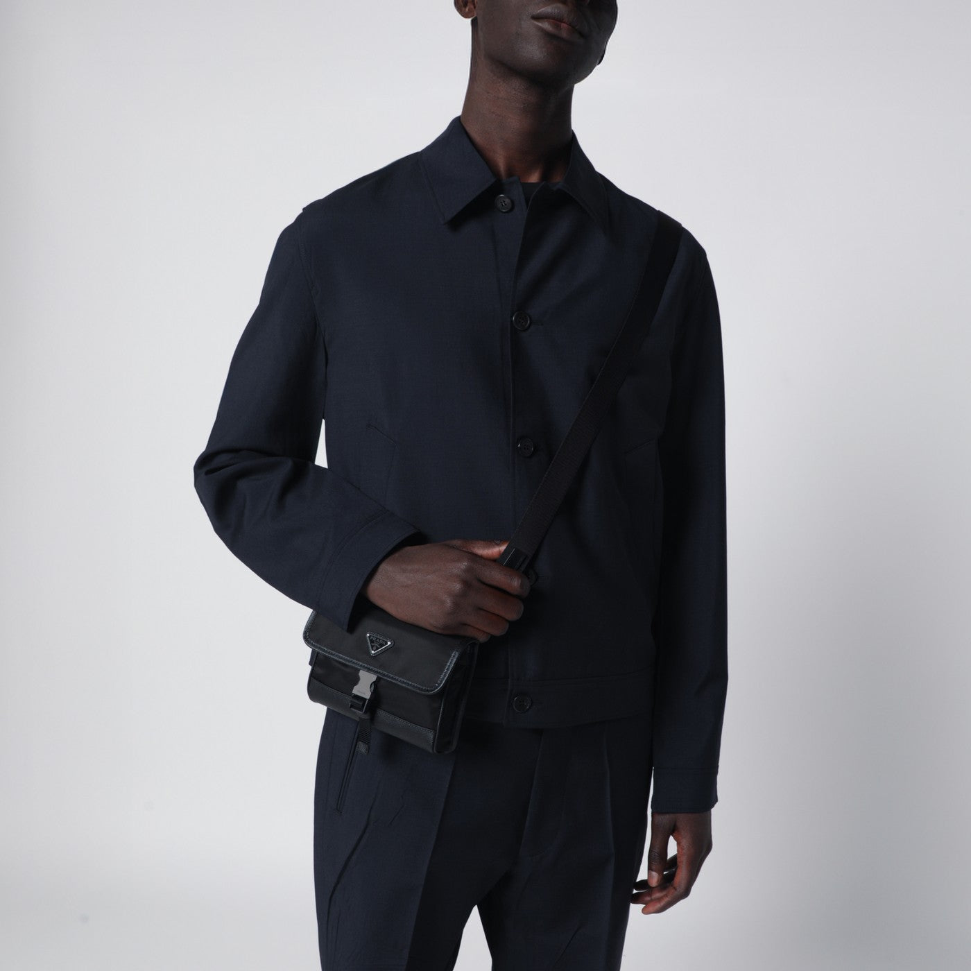 Black Re-Nylon and Saffiano phone holder