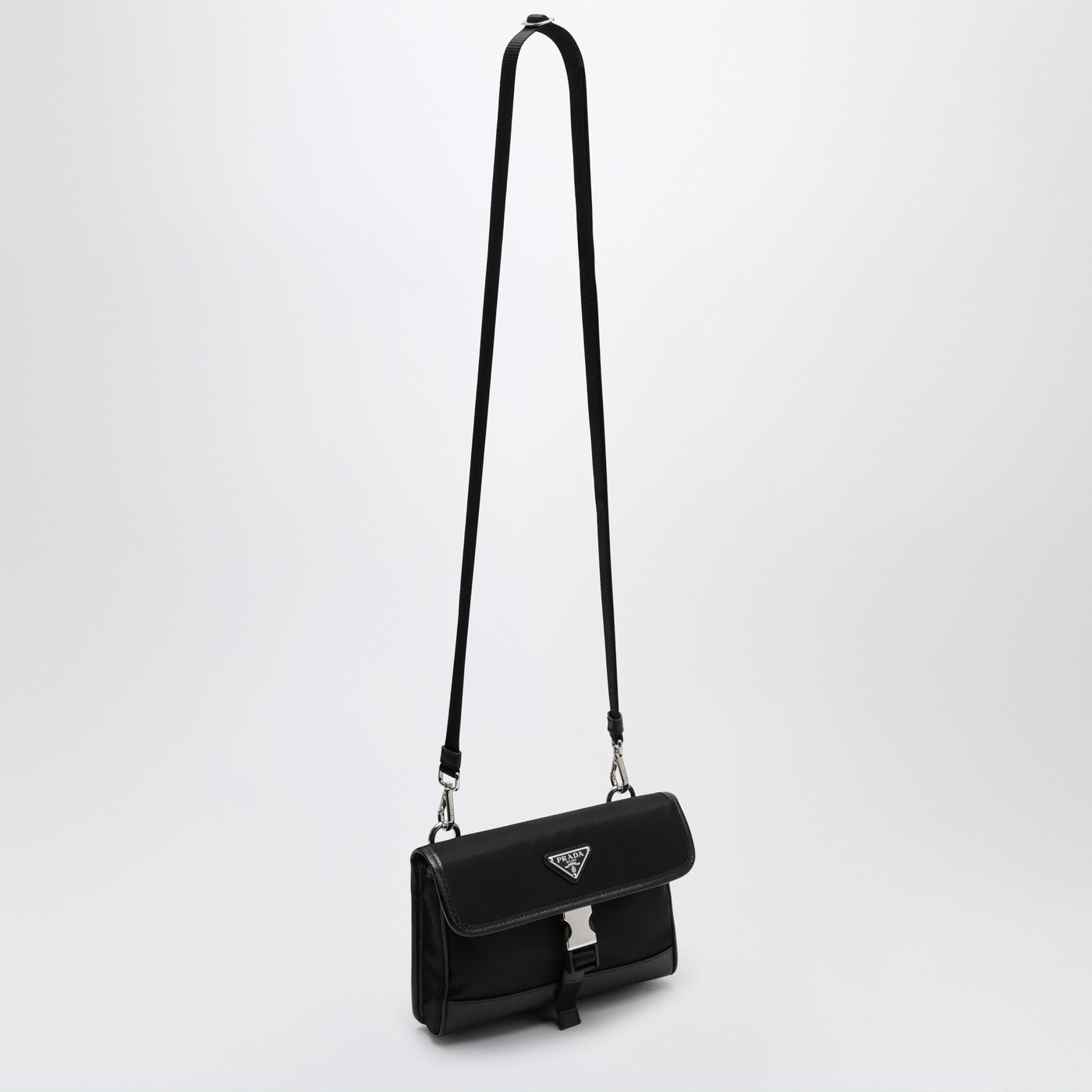 Black Re-Nylon and Saffiano phone holder
