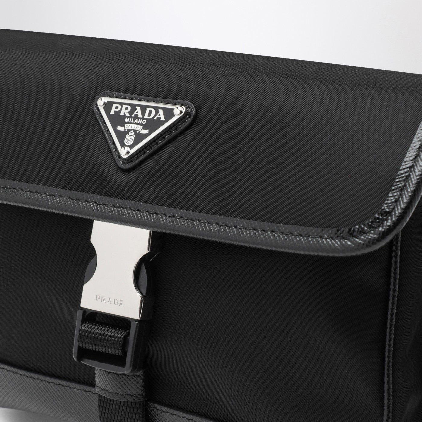 Black Re-Nylon and Saffiano phone holder