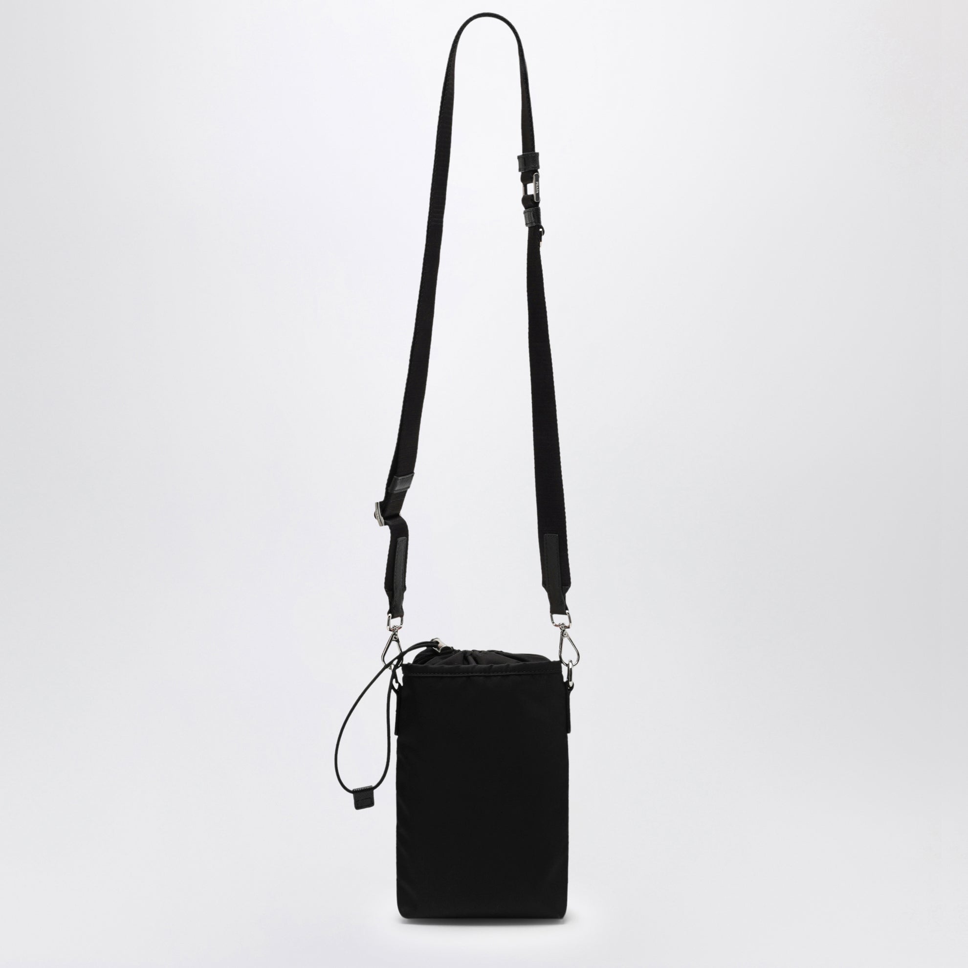 Black Re-Nylon phone case with shoulder strap