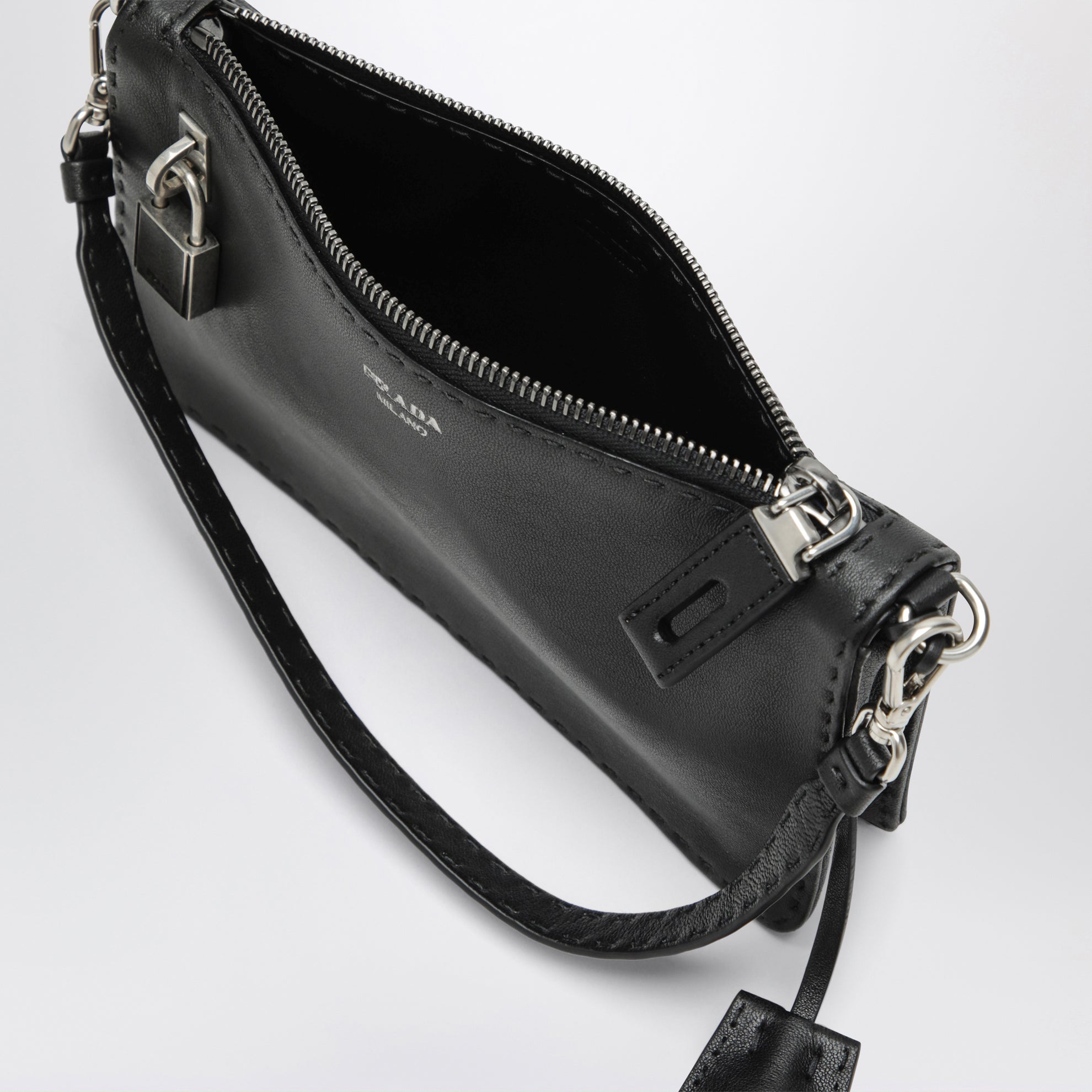 Black aged leather pouch