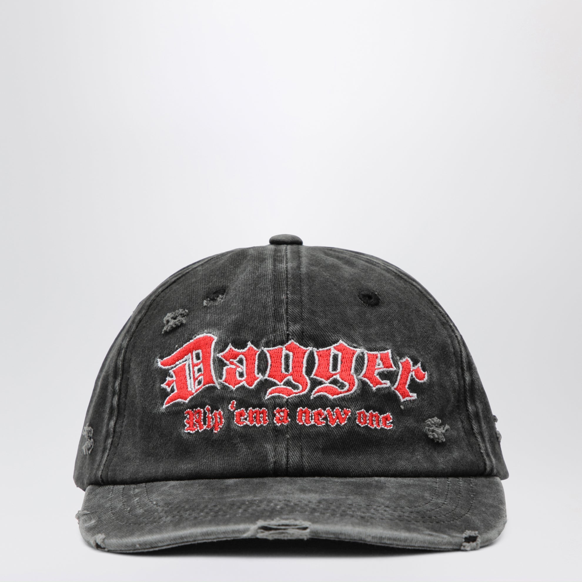 Black distressed-effect baseball cap