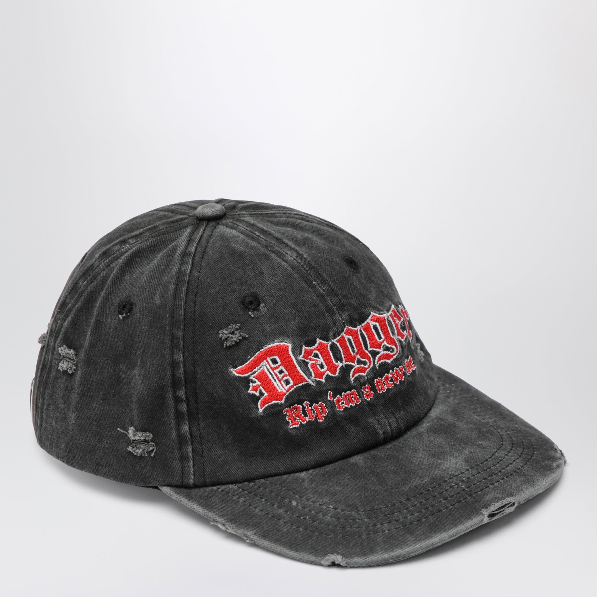 Black distressed-effect baseball cap