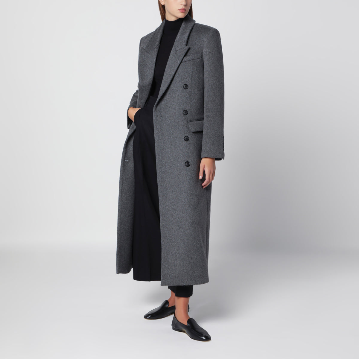 Grey mélange double-breasted coat
