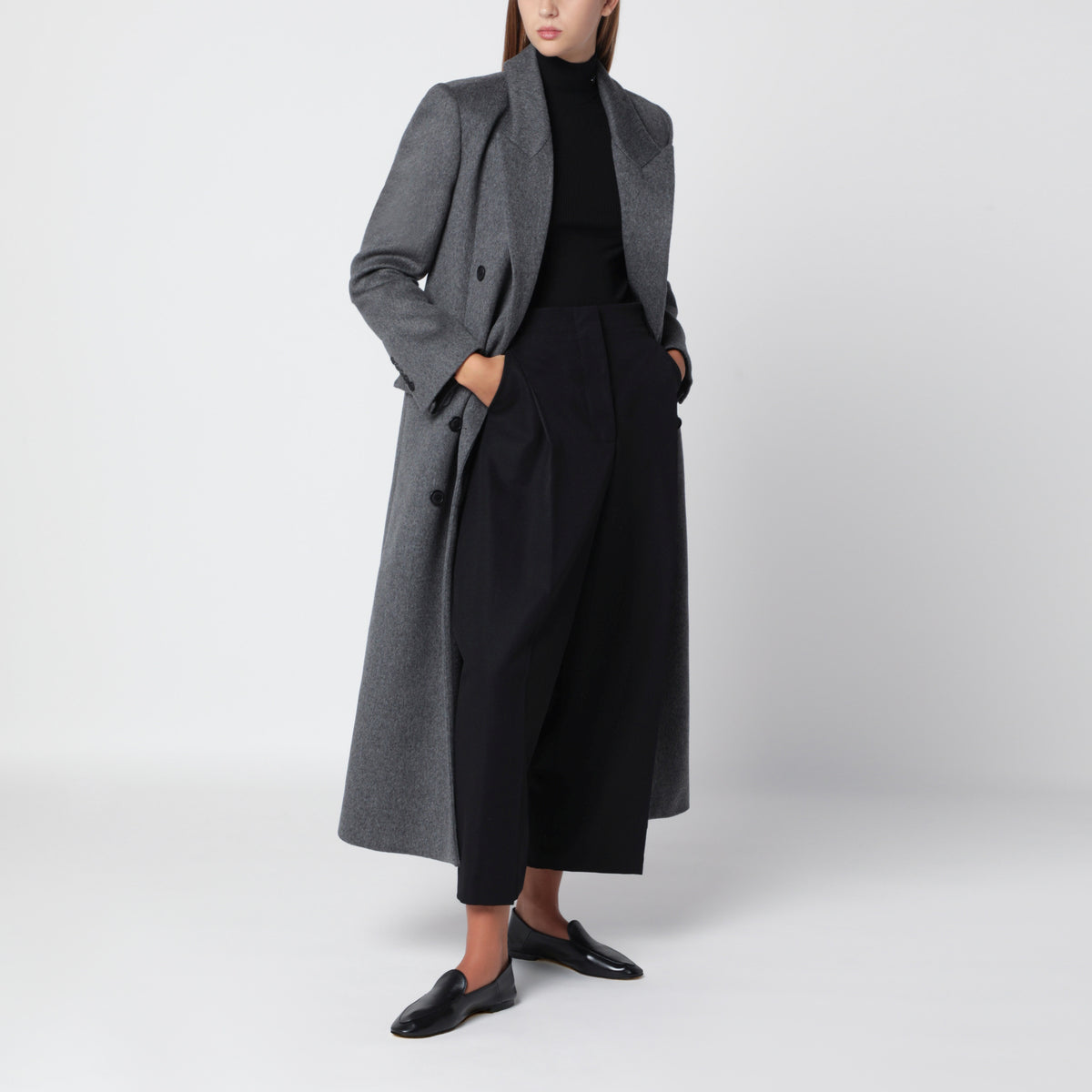 Grey mélange double-breasted coat