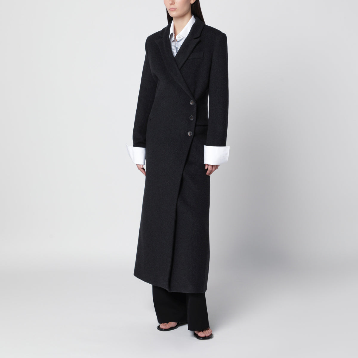 Charcoal grey long asymmetric coat