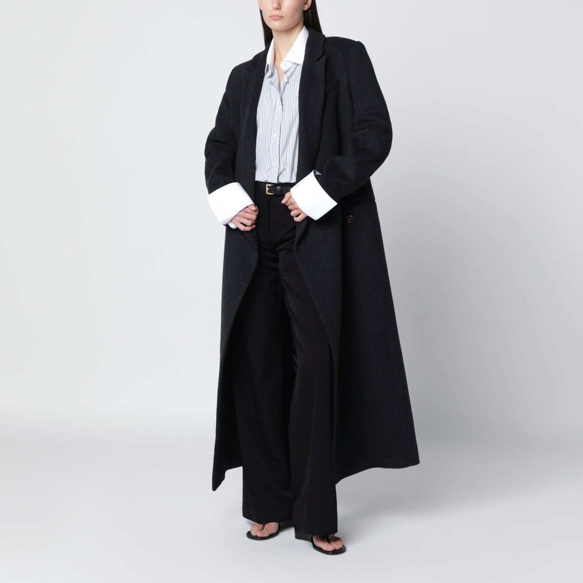 Charcoal grey long asymmetric coat