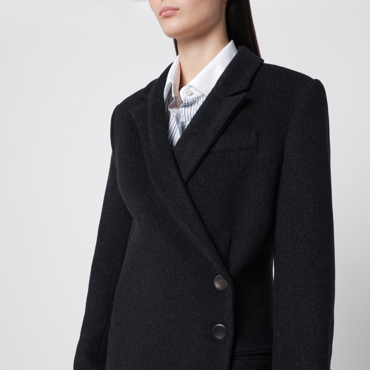 Charcoal grey long asymmetric coat