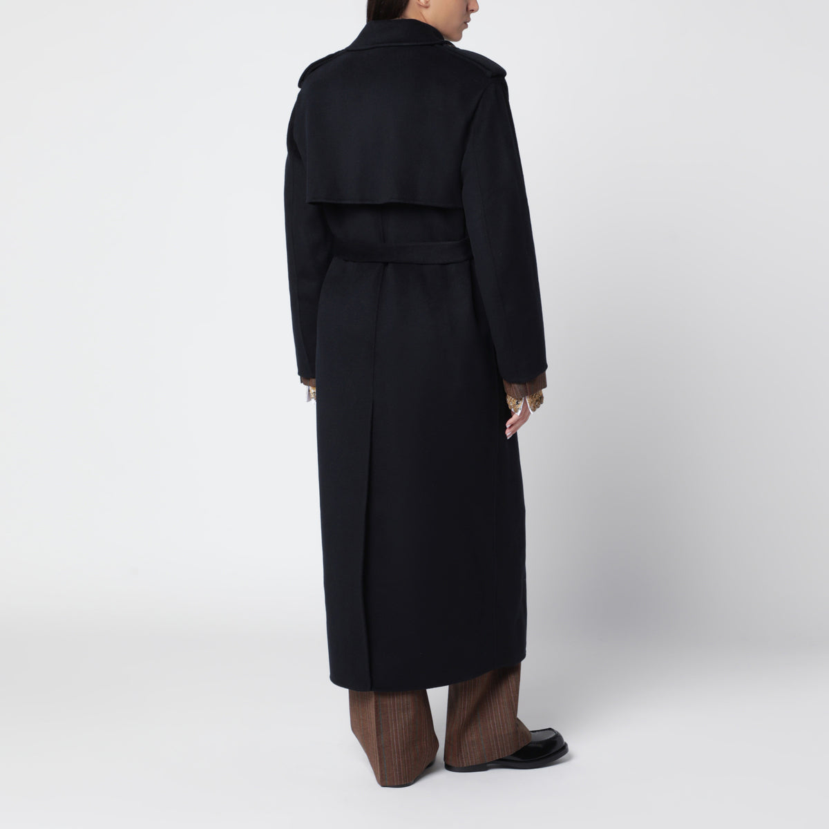 Dark navy blue double-breasted wool coat