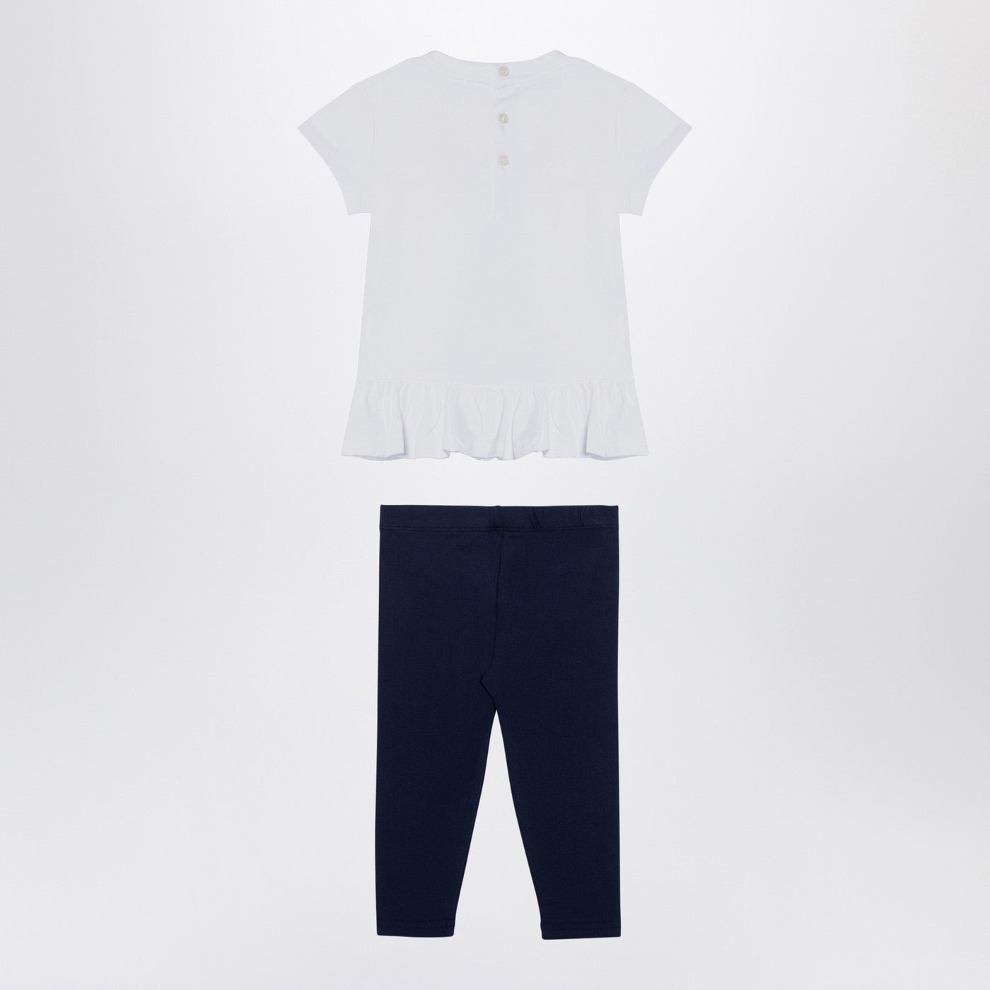 White/navy blue cotton two-piece set with print