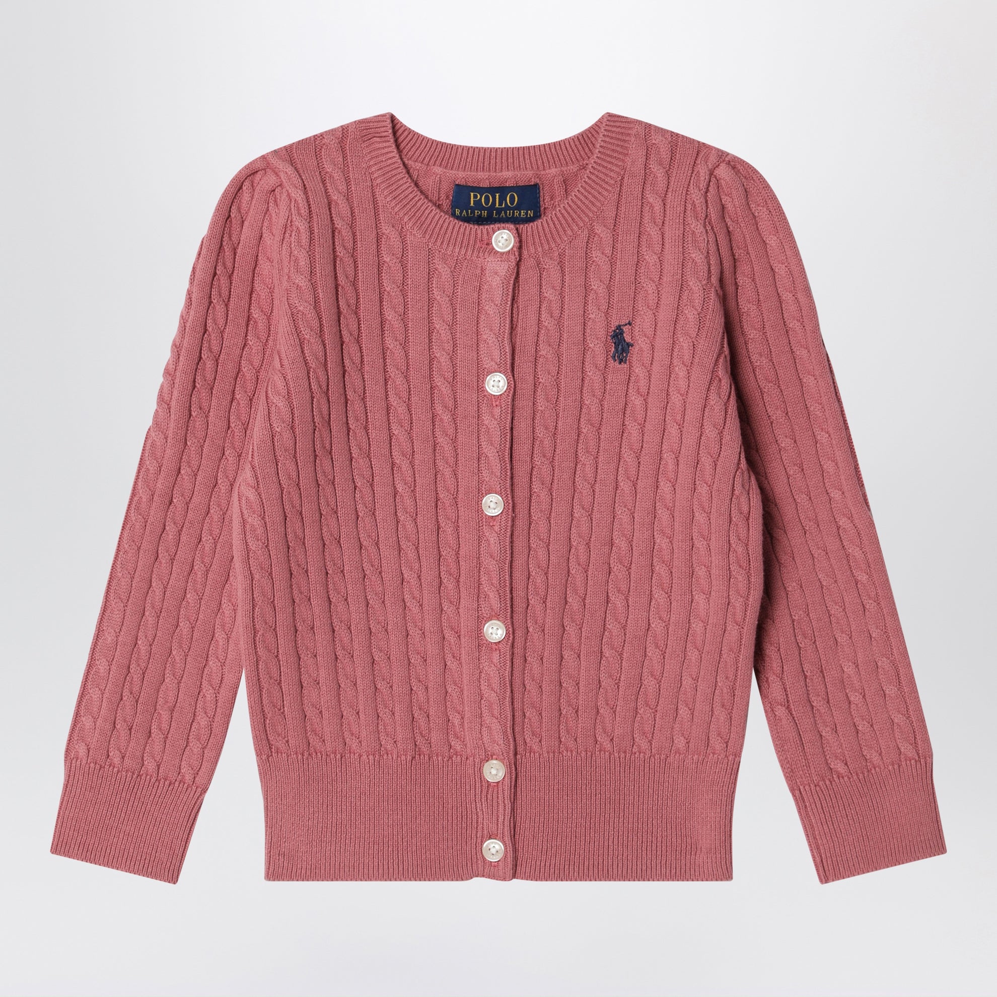 Gilet rose en maille torsadée fine de coton