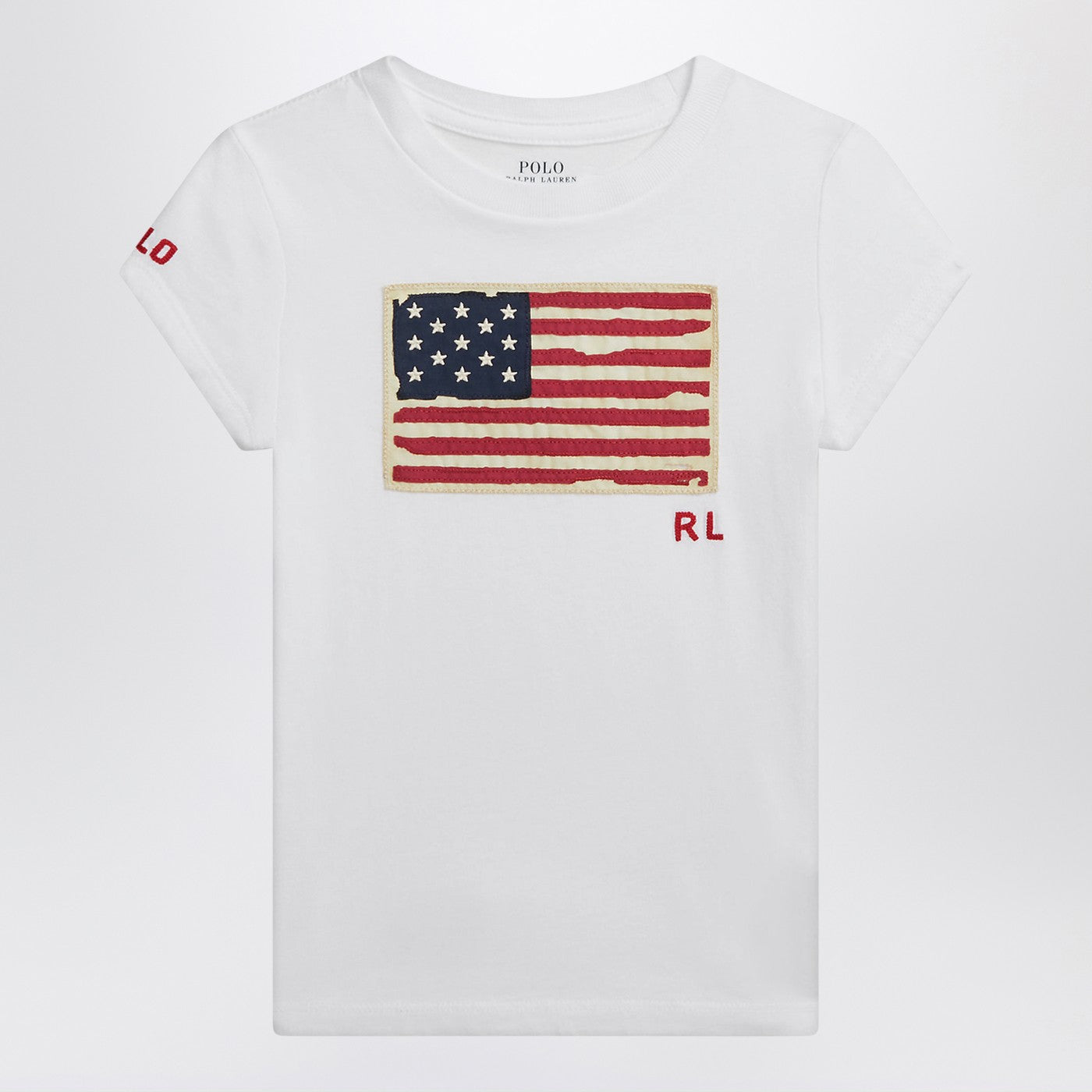 T-shirt bianca in jersey con bandiera