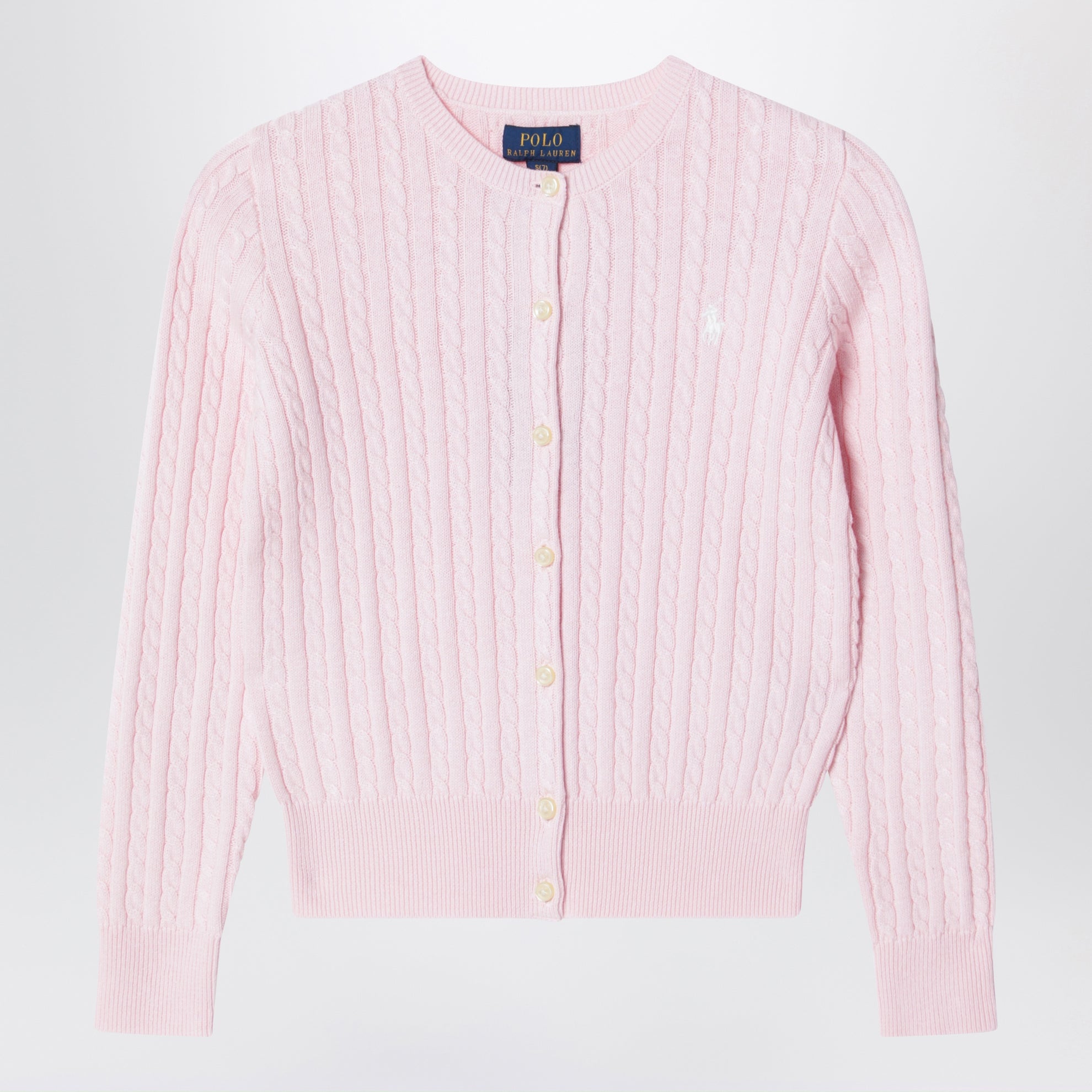 Rosa Baumwoll-Cardigan mit feinem Zopfmuster