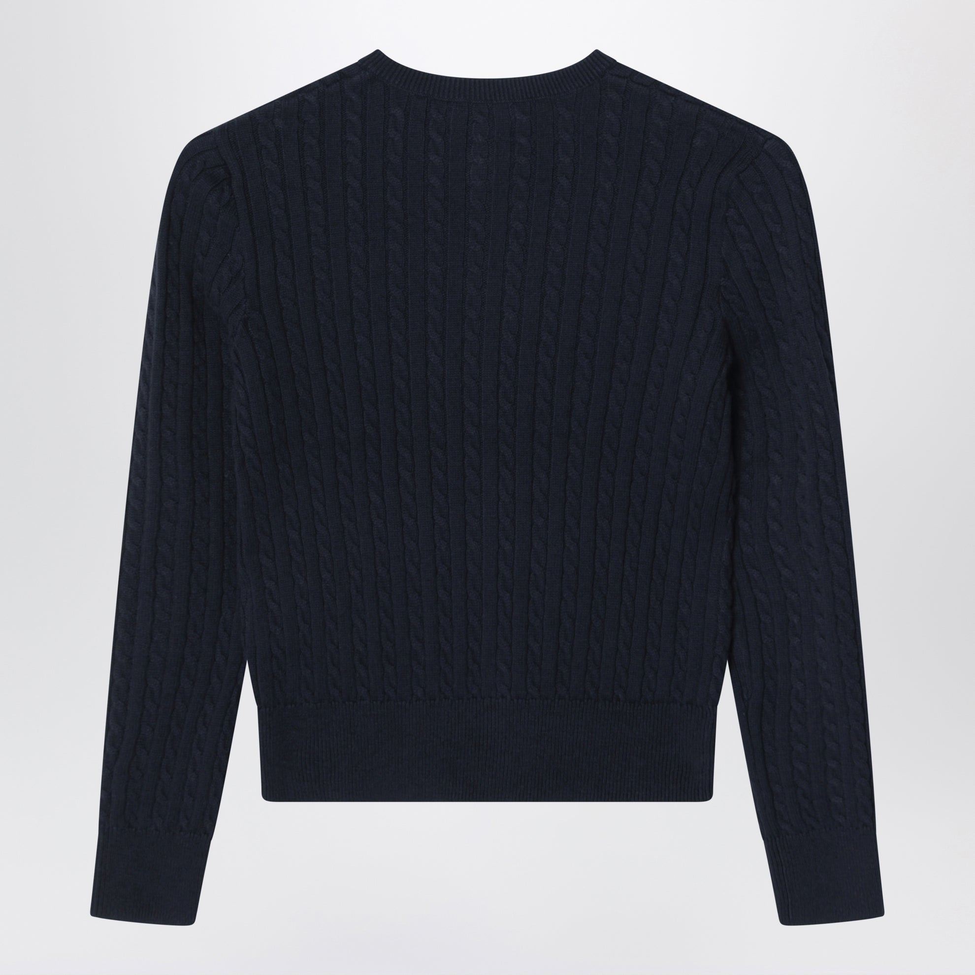 Navy blue fine cable-knit cotton cardigan