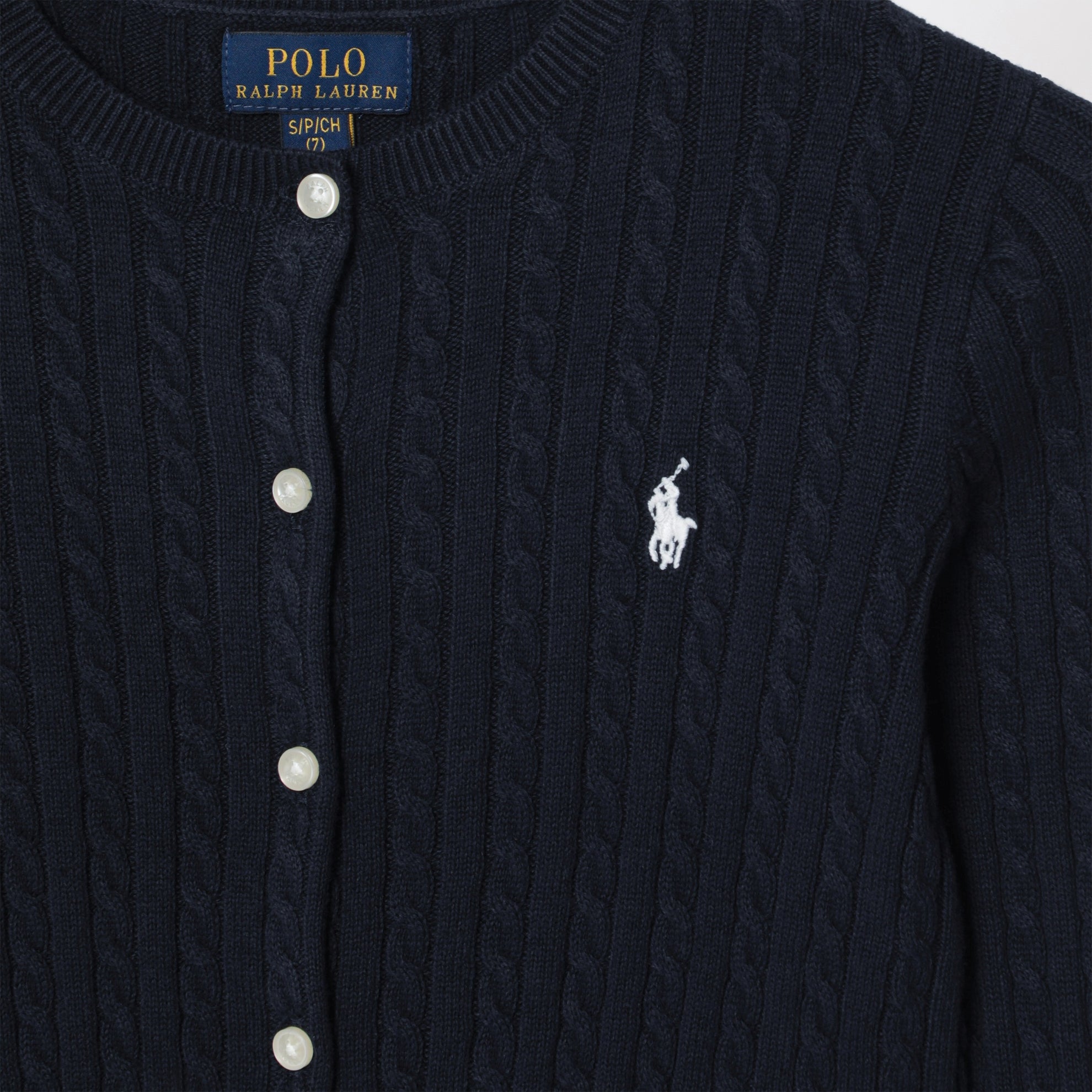 Navy blue fine cable-knit cotton cardigan