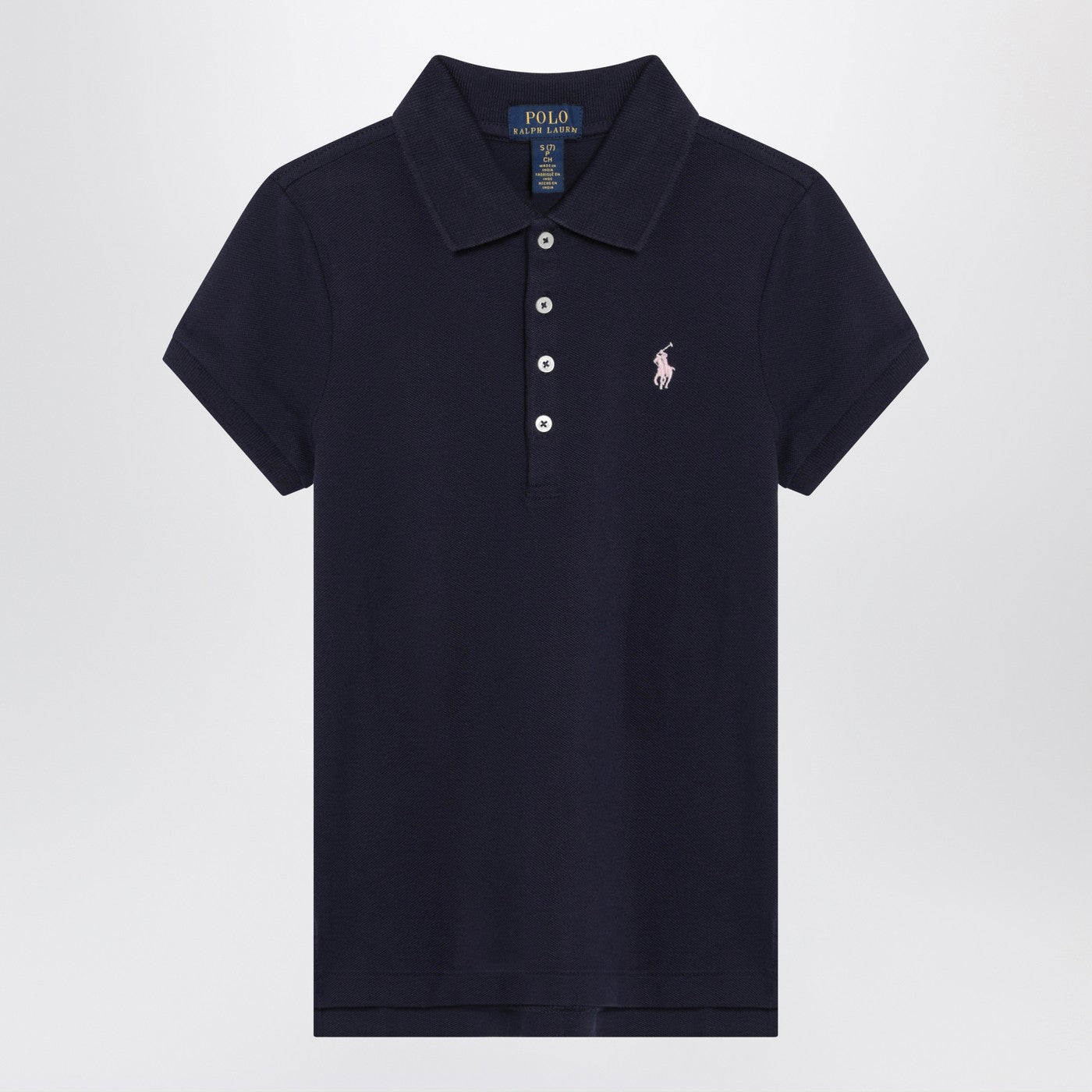 Polo blu navy in cotone con ricamo logo