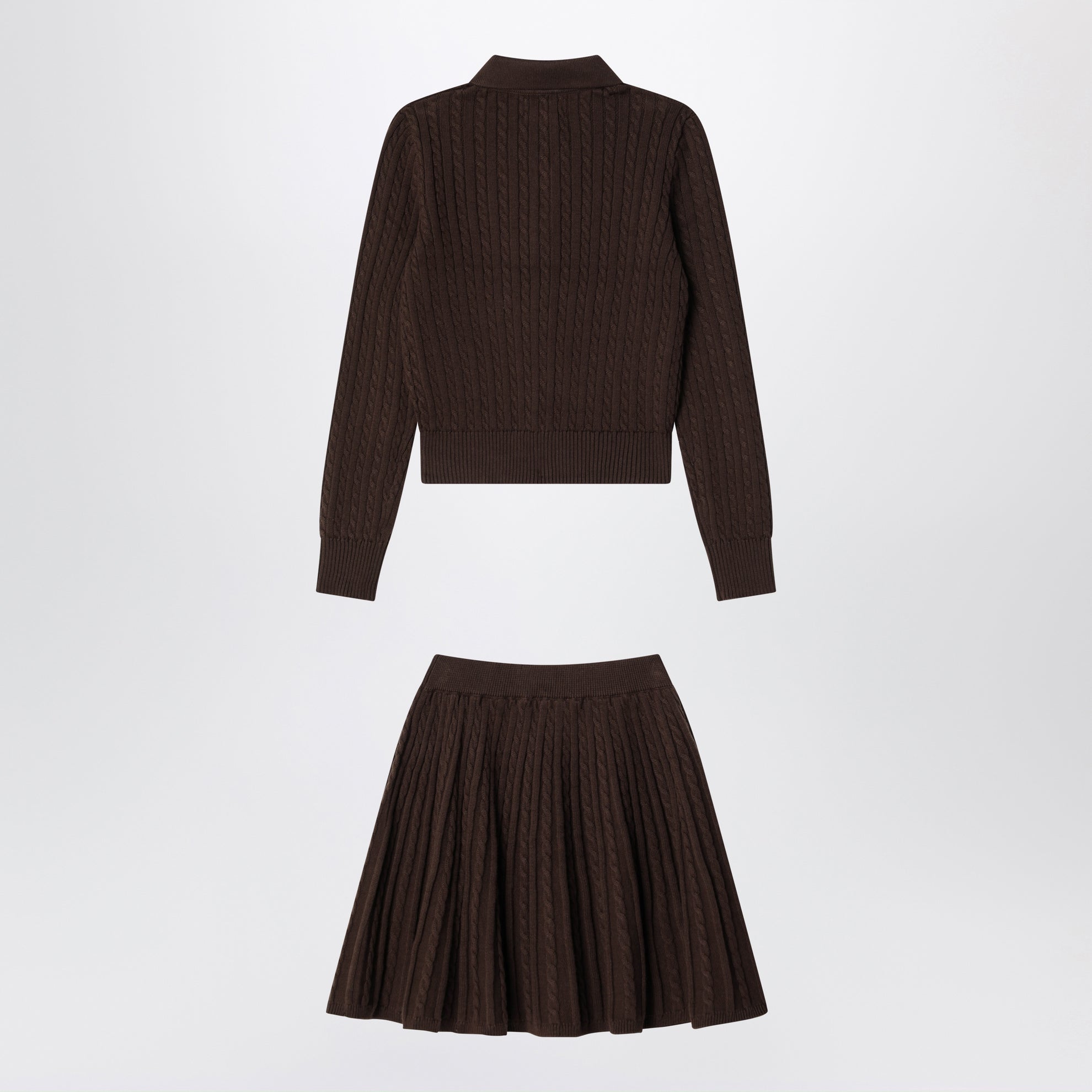 Ensemble composé d'un cardigan polo et d'une jupe en coton marron