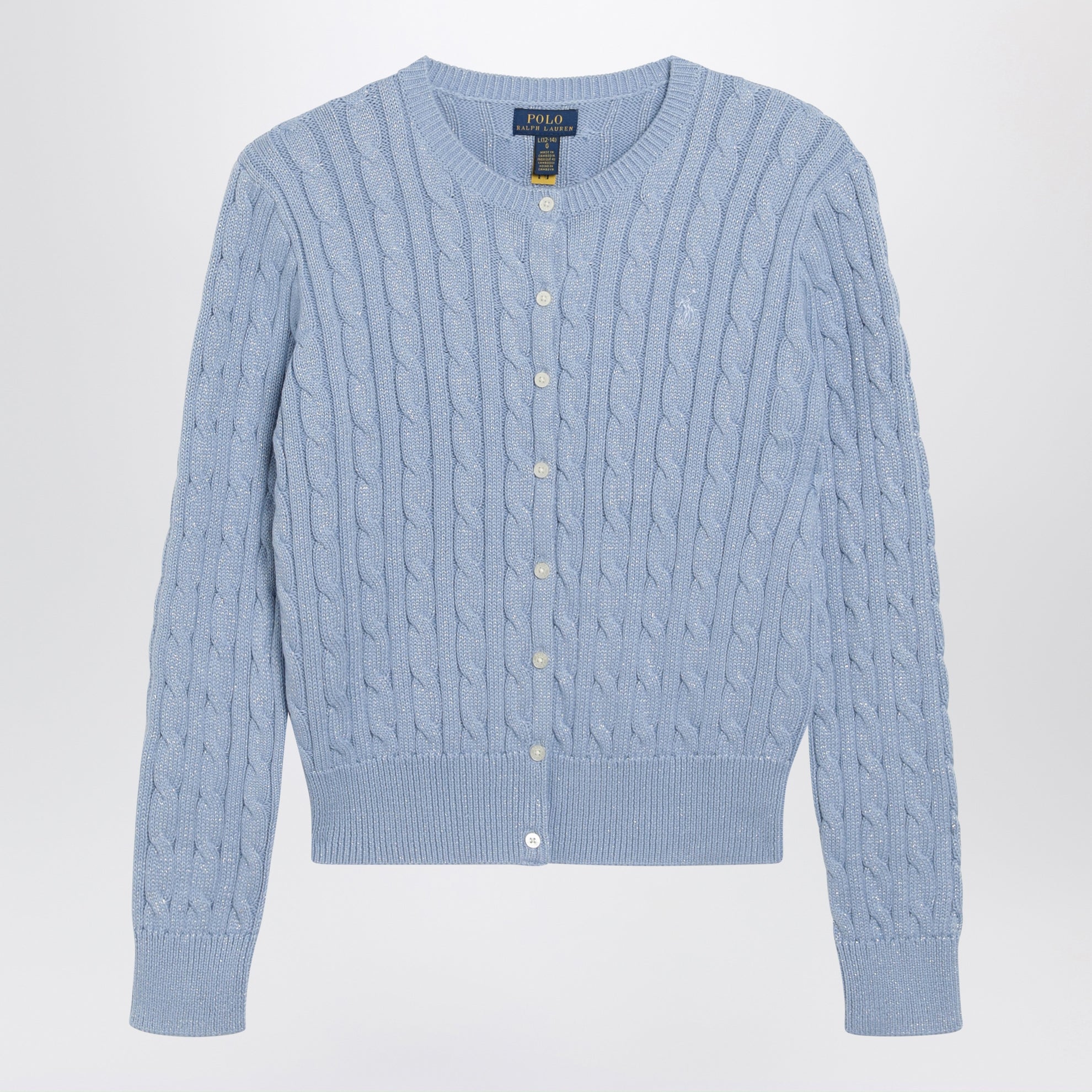 Cardigan azzurro a trecce in cotone